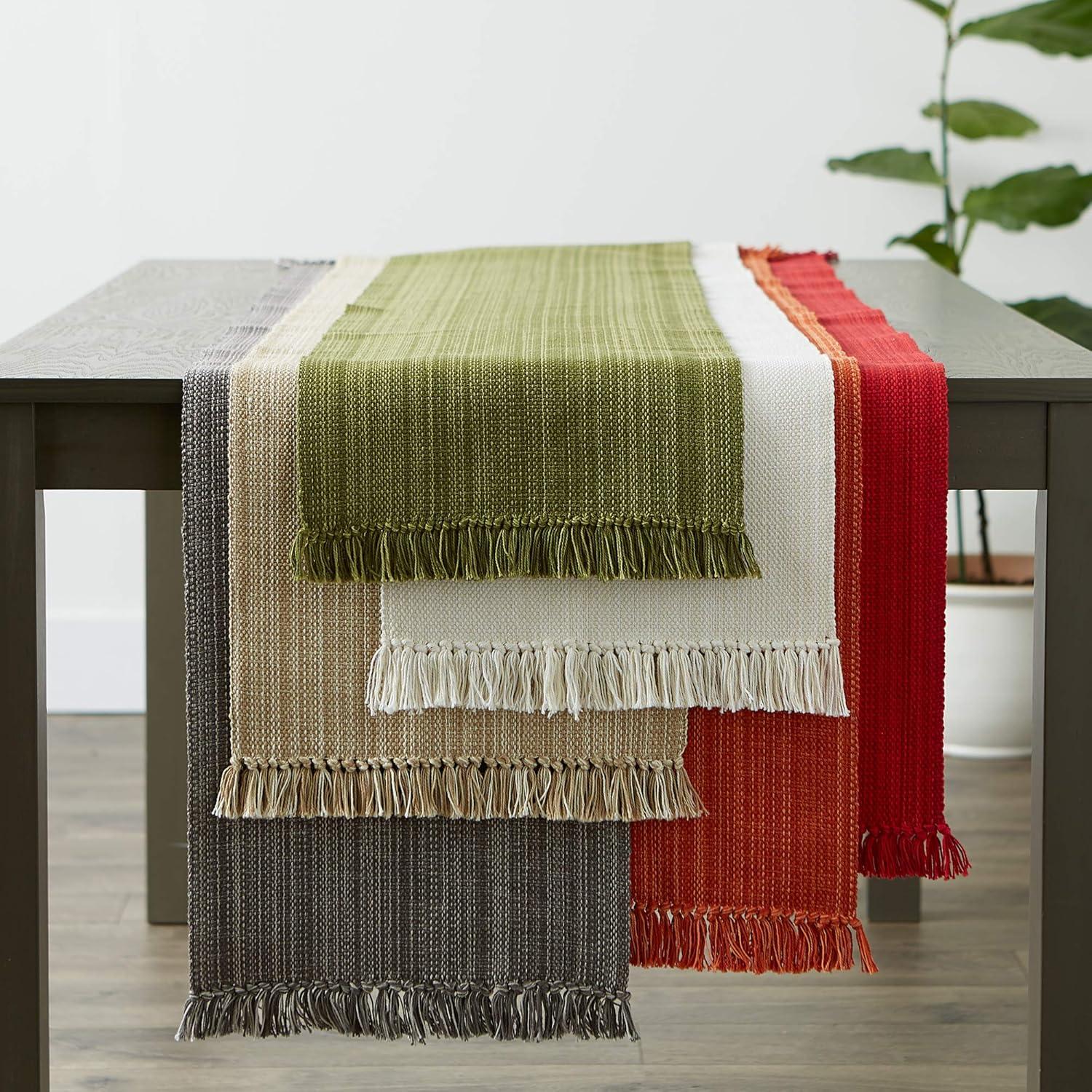 Taupe Cotton Fringe Table Runner, 13x72 Inches