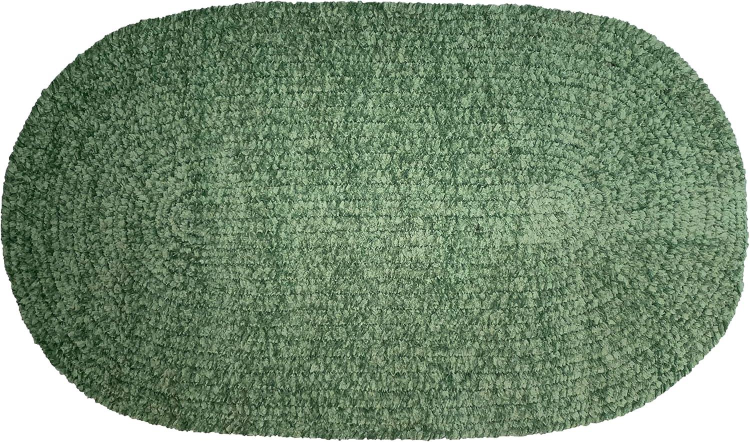 22" x 40" Chenille Solid Collection Diluth Green Reversible Indoor Area Utility Oval Rug - Better Trends