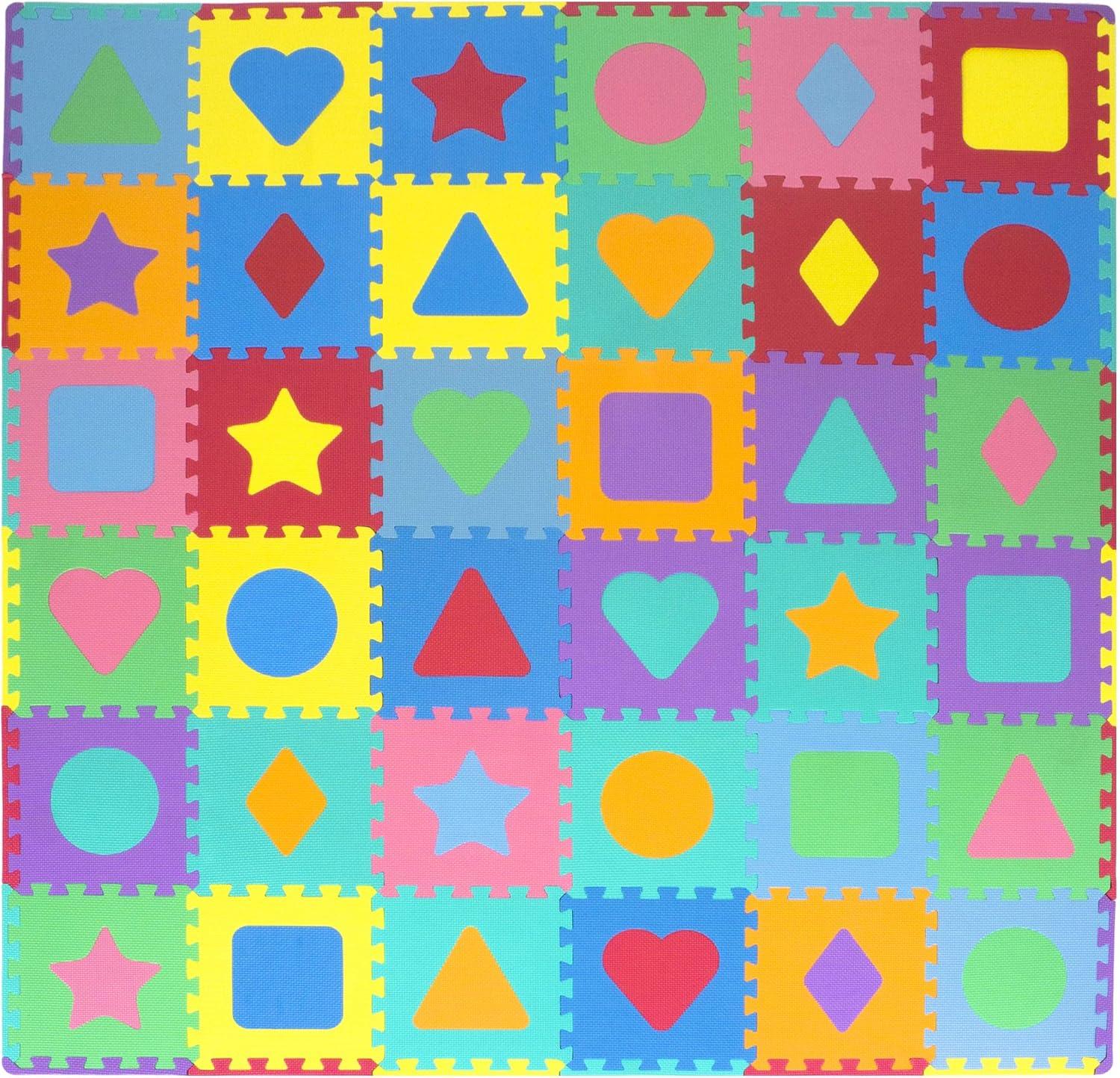 Prosource Kids Shapes and Colors Floor Play Mat 3/8-in, 36 Sq Ft - 36 Tiles