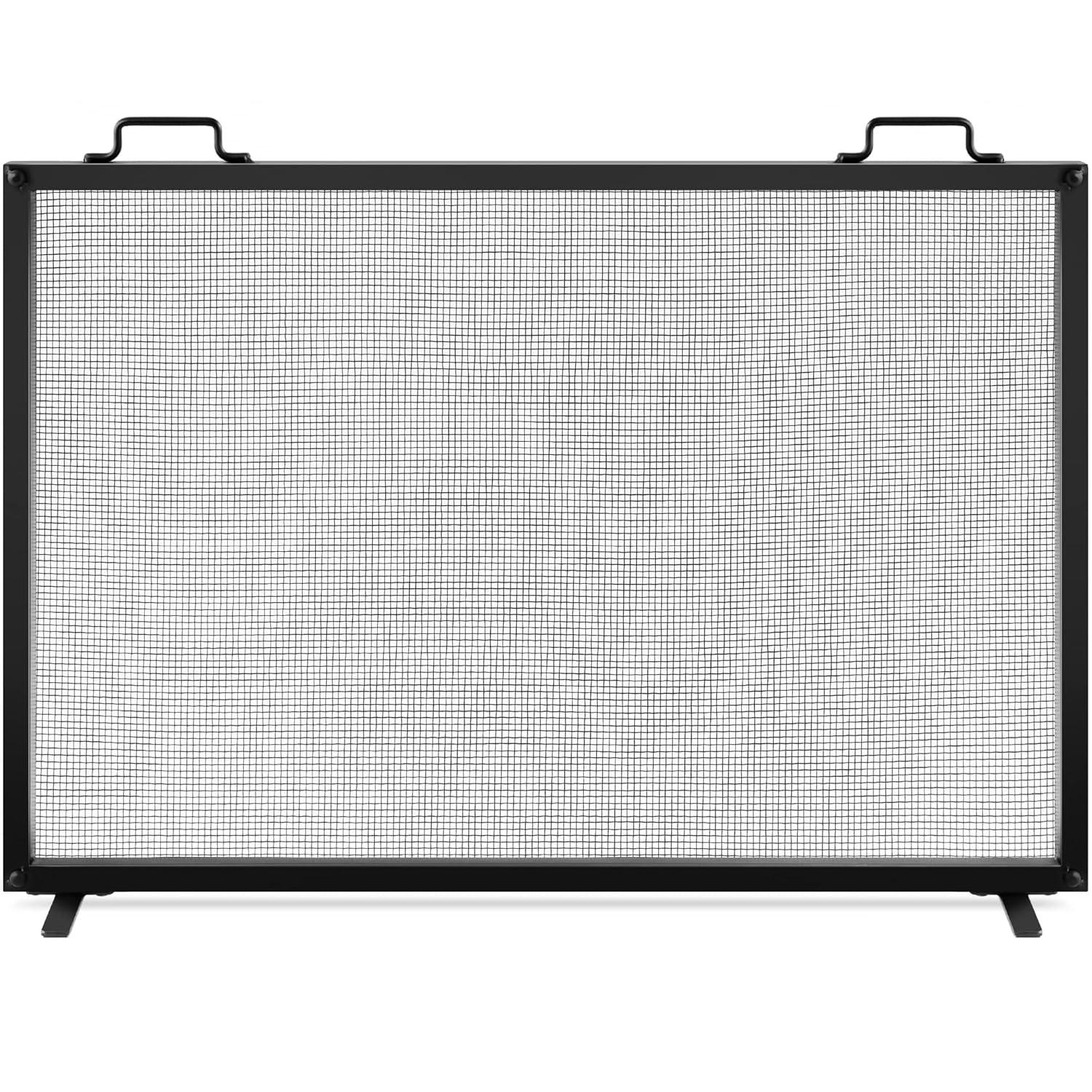 Cassiano 38x27in Single Panel Fireplace Screen Handcrafted Steel Mesh Spark Guard w/ Handles