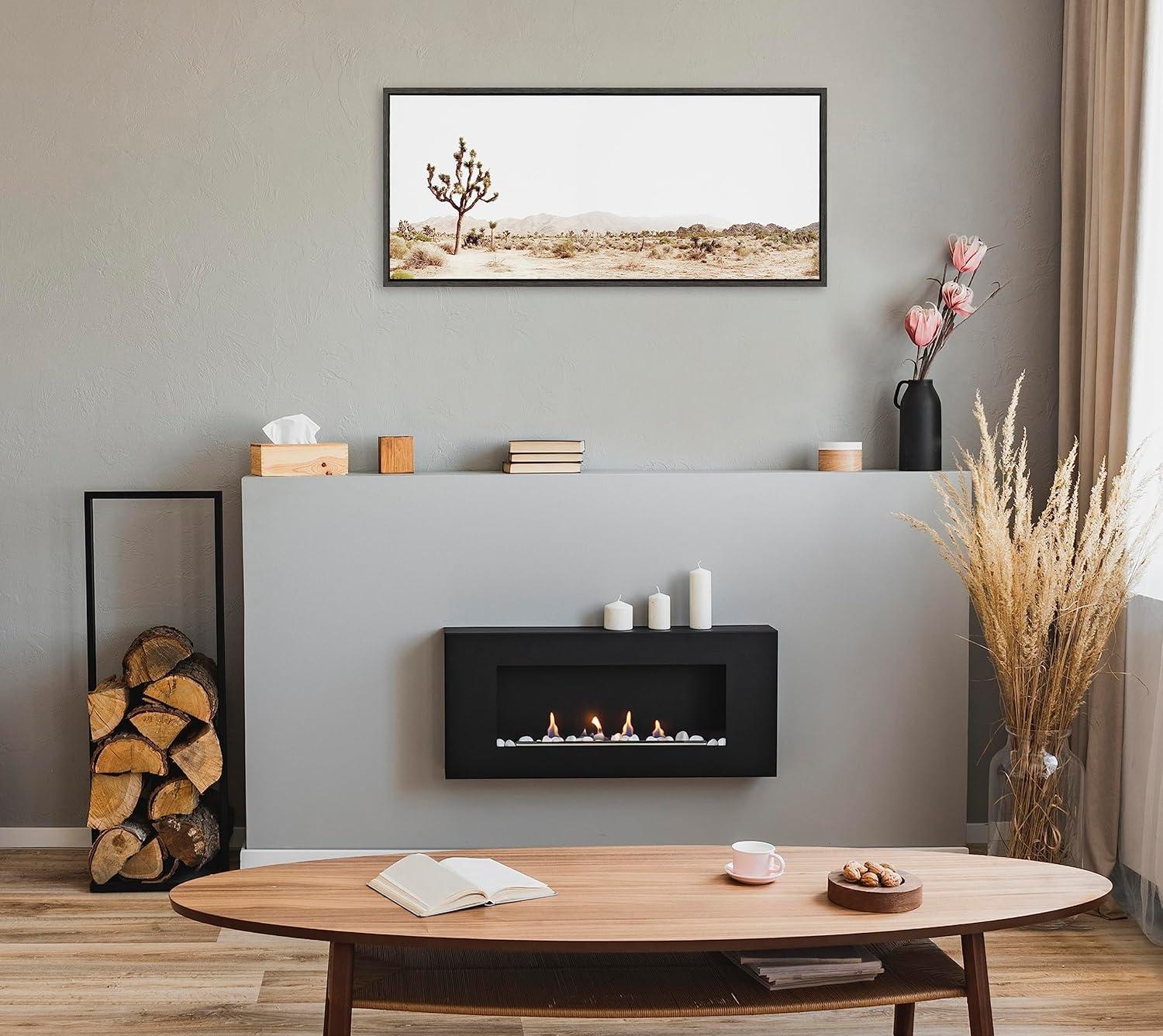 Gray Framed Joshua Tree Desert Landscape Canvas Art, 18x40