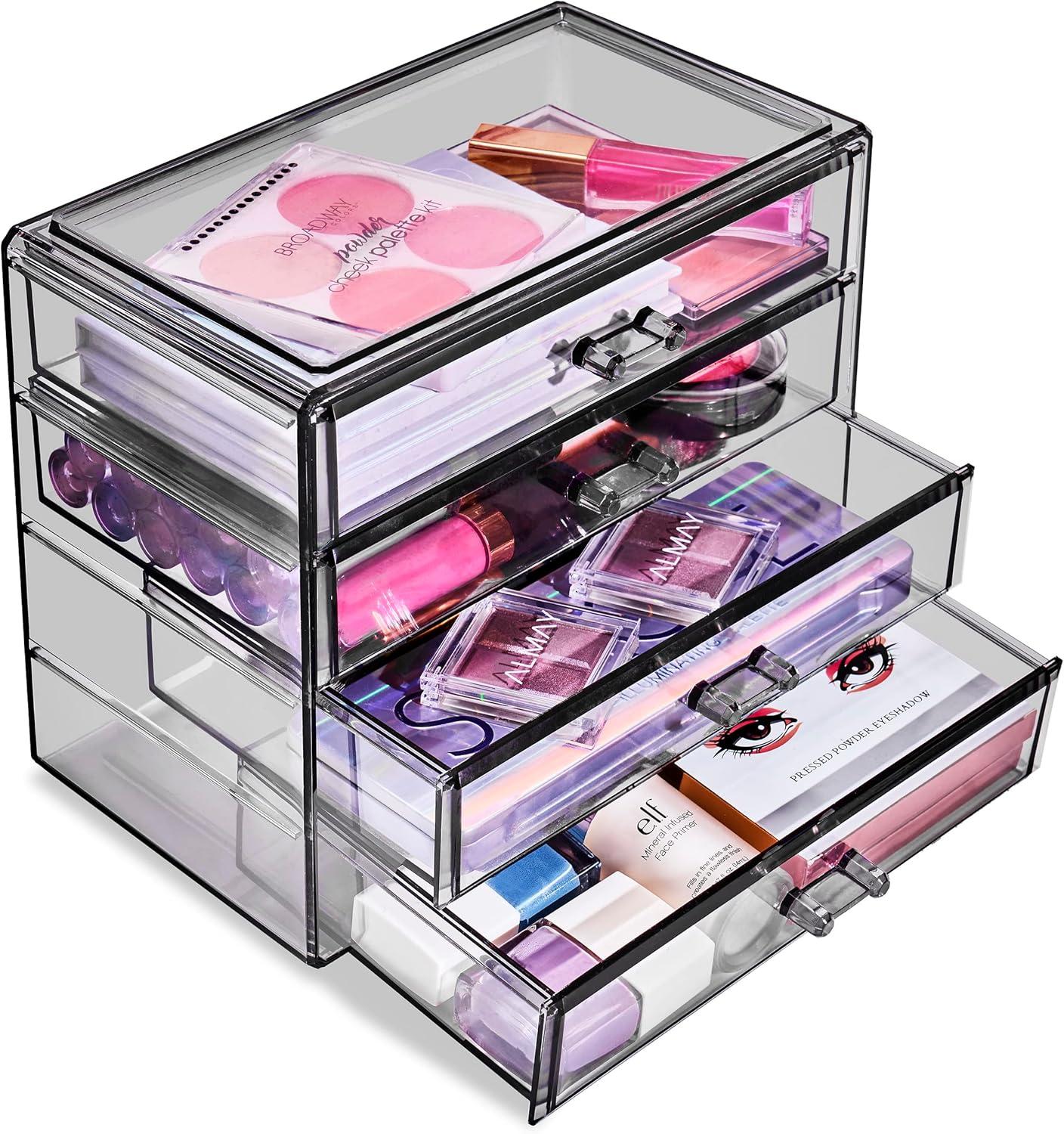 Sorbus 4 Drawer Acrylic Makeup Organizer and Storage for Cosmetics, Jewelry, and more Clear Makeup Organizer for Vanity, College Dorm (Black)