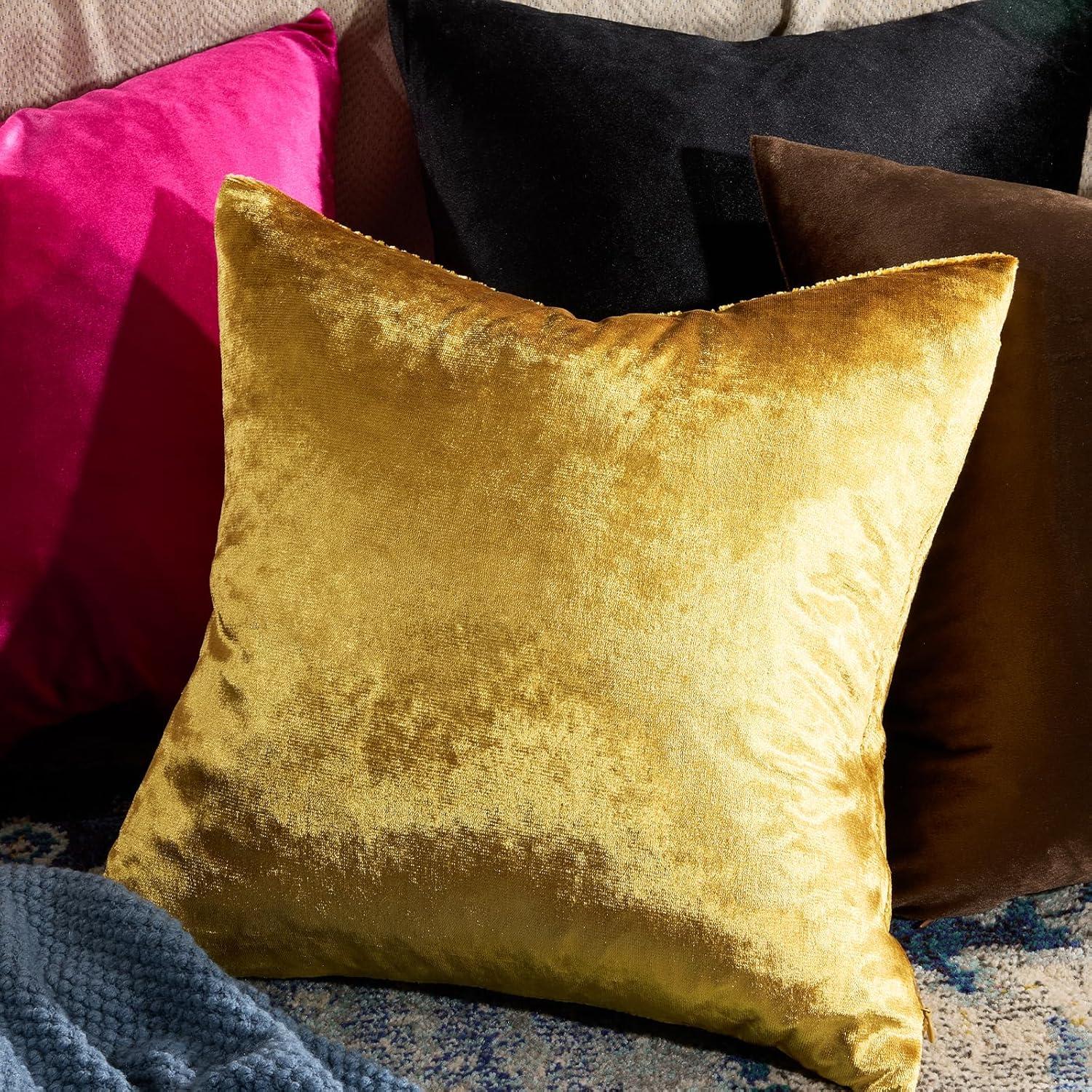 GIGIZAZA Gold Velvet Decorative 20x20 Throw Pillow Covers for Sofa Bed 2 Pack Soft Cushion Cover