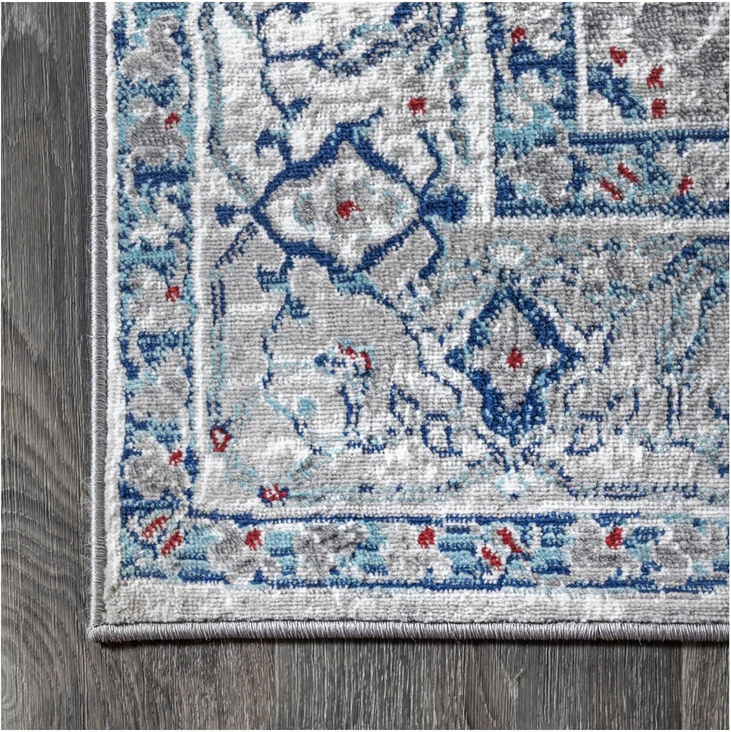 6'x6' Modern Persian Vintage Medallion Area Rug, Light Grey/Blue - JONATHAN Y