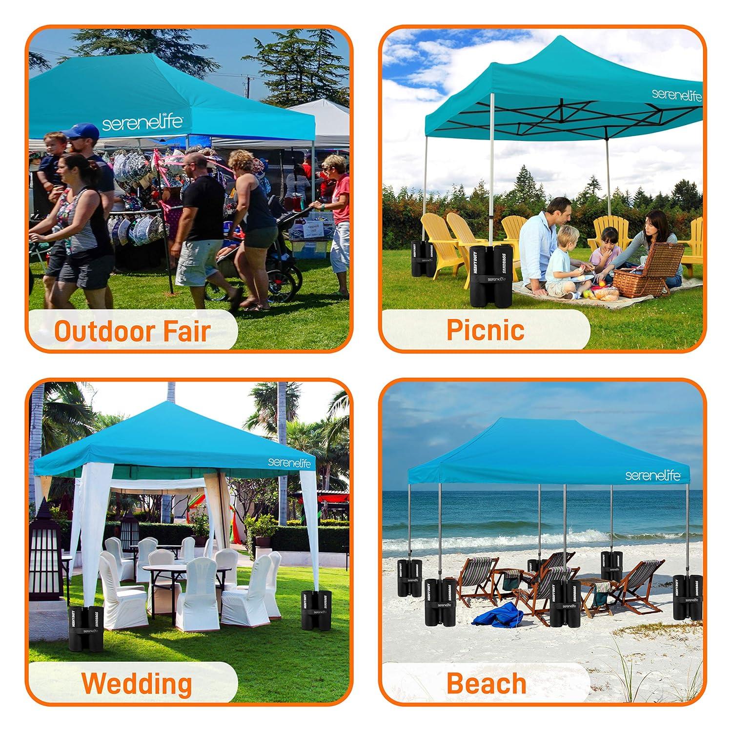 SereneLife Pop-Up Canopy Tent with Adjustable Height - Sky blue