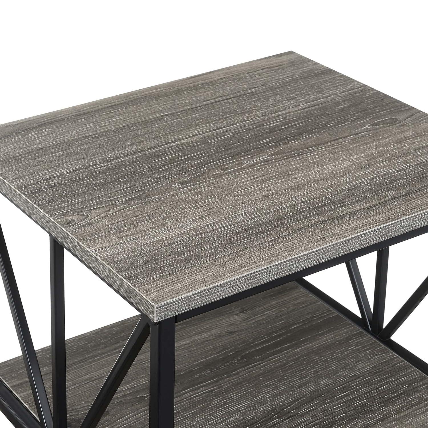 Convenience Concepts Tucson Starburst End Table with Shelves, Weathered Gray/Black