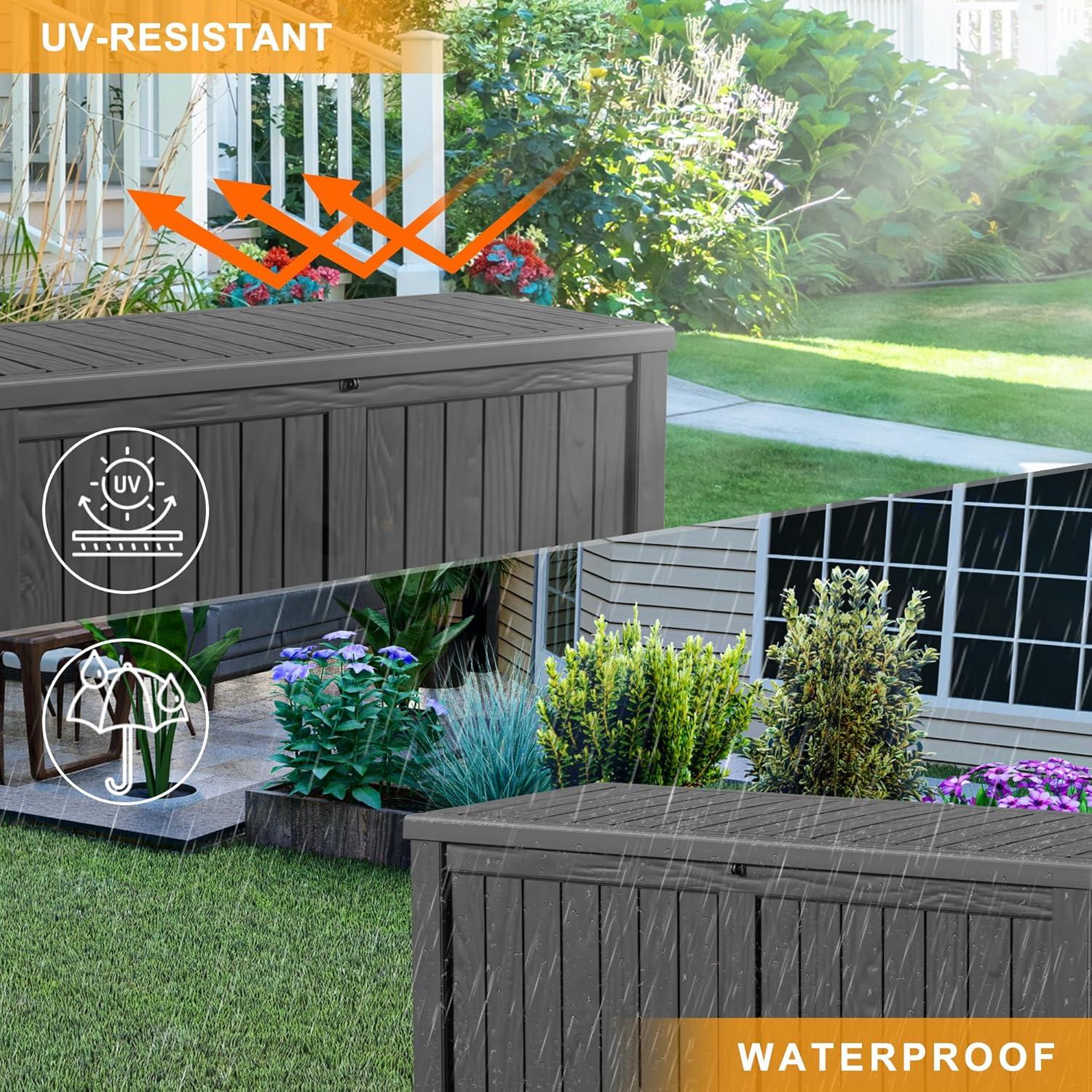 Hokku Designs Waterproof 120 Gallon Large Outdoor Indoor Patio Storage Deck Box , Outside Storage Bin for Cushion Pillows, Towels, Garden Tools