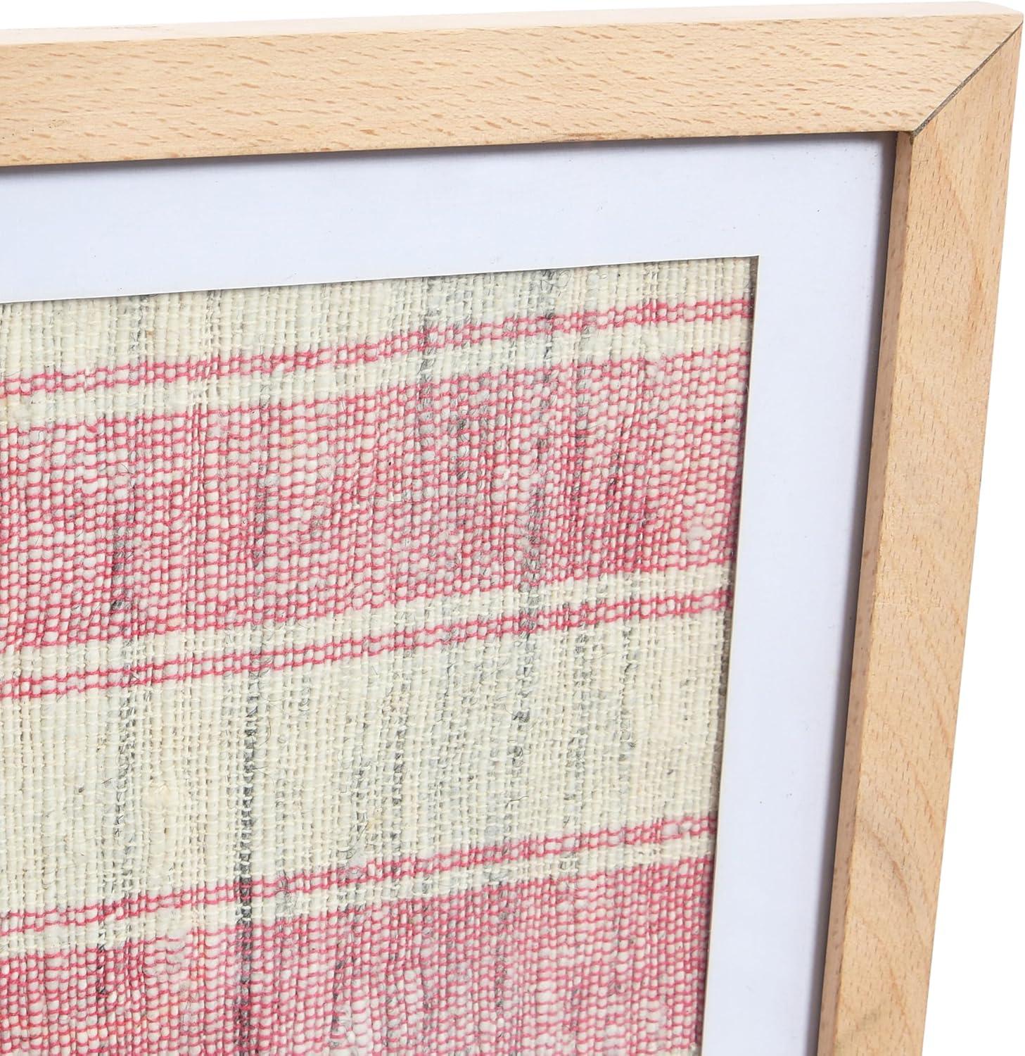 Storied Home Boho Handwoven Cotton Wall Art with Wood Frame and Plastic Cover Faded Red/Natural: Intricate Textile, MDF Composite, Vertical Display