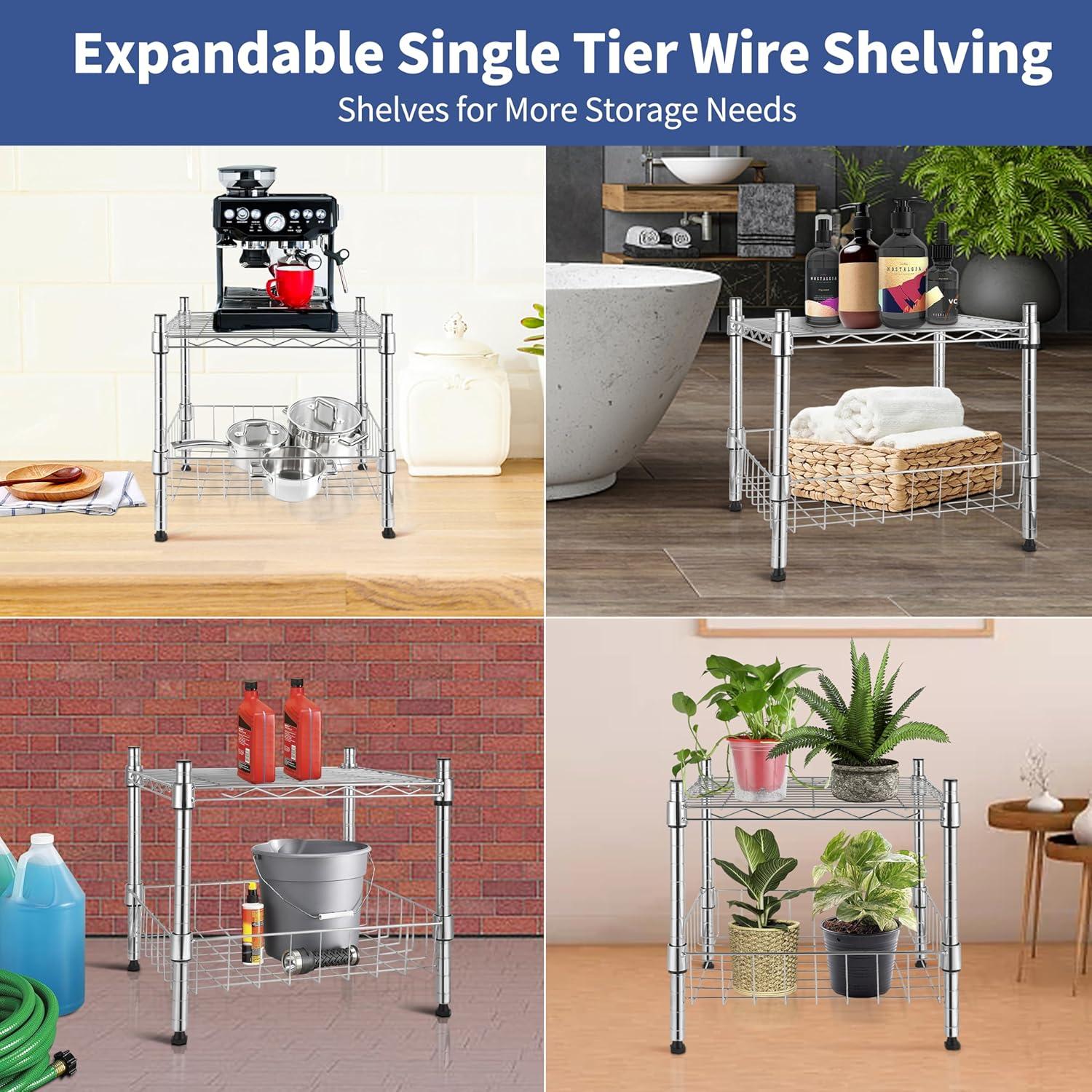 Chrome 2-Tier Adjustable Wire Metal Stackable Storage Unit