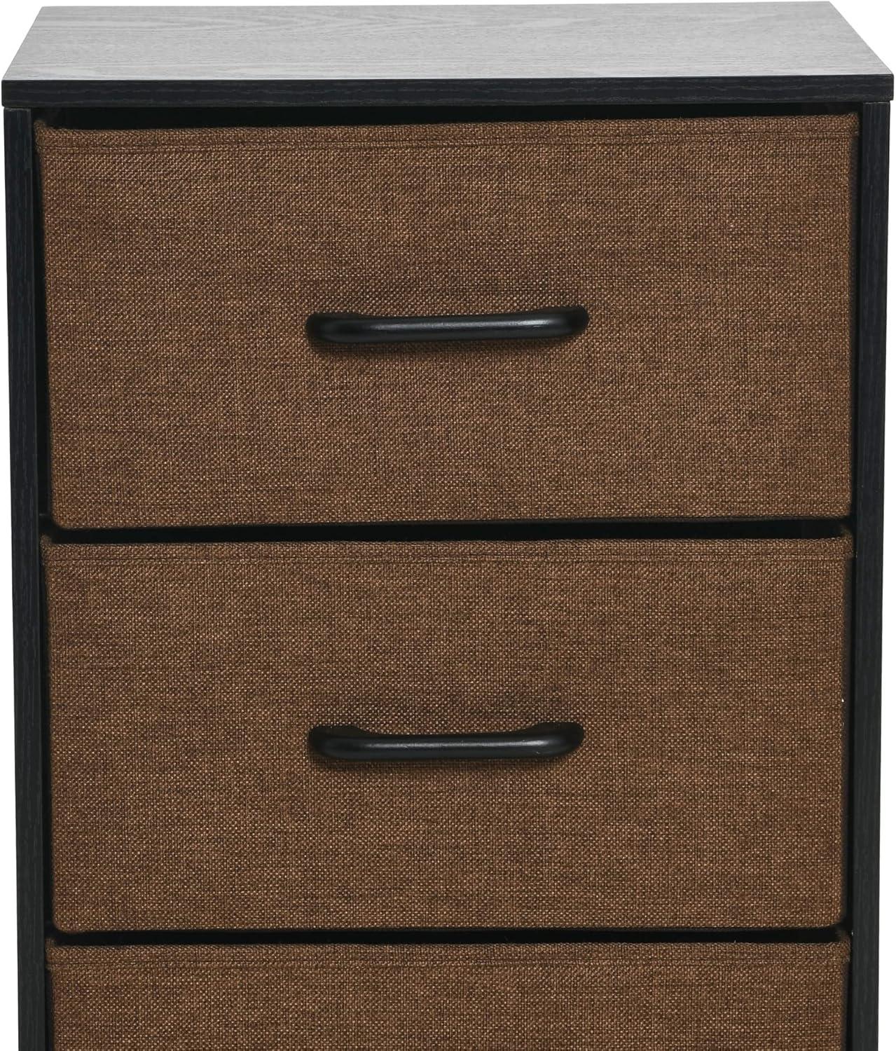 Household Essentials Dresser Nightstand Chest of Drawers Black Oak Wood Grain with 3 Brown Storage Drawers