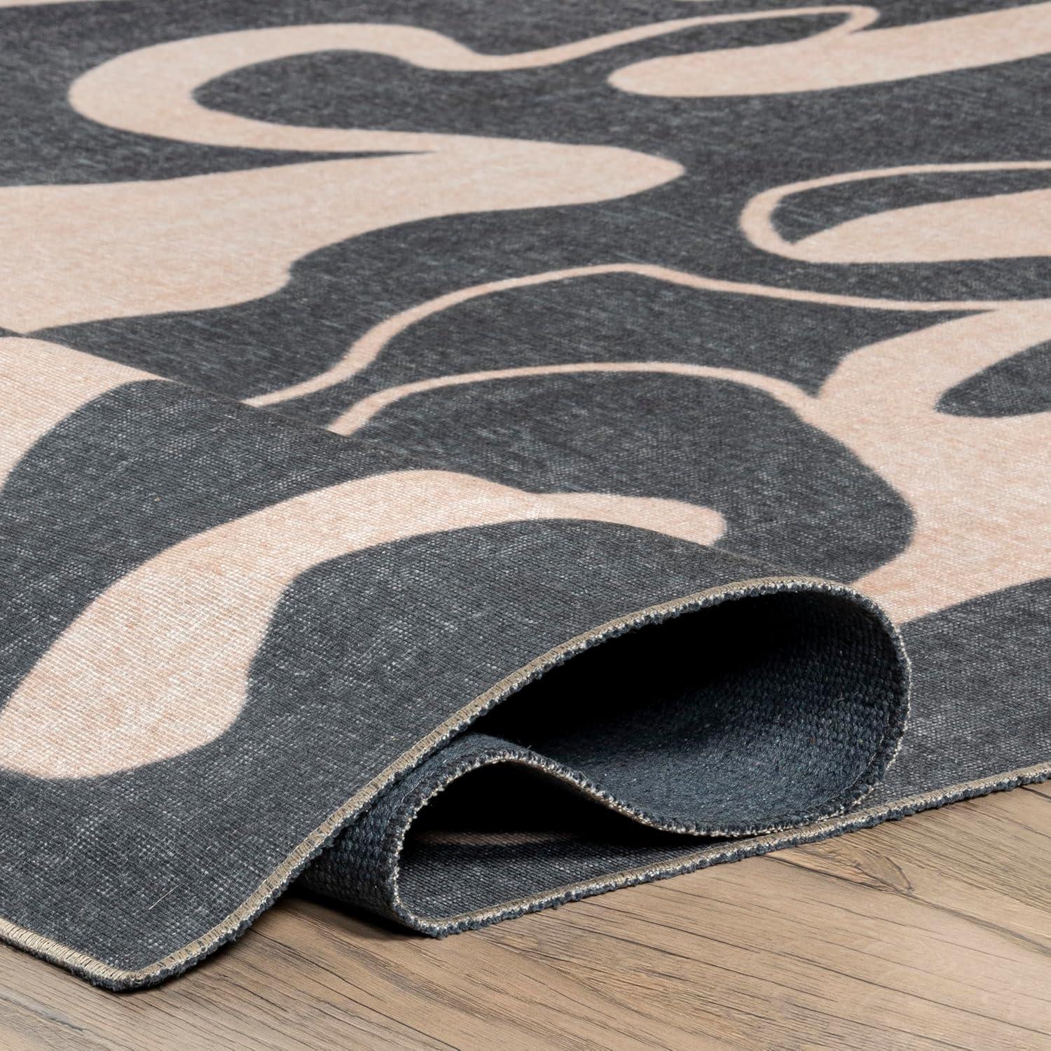 Carole Abstract Beige and Black Machine Washable Area Rug