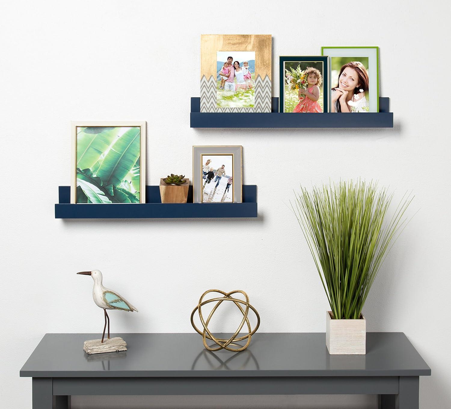 Kate & Laurel All Things Decor 2pc 24" Levie Wood Picture Ledge Wall Shelf Set Navy Blue: MDF Frame, No Assembly Required