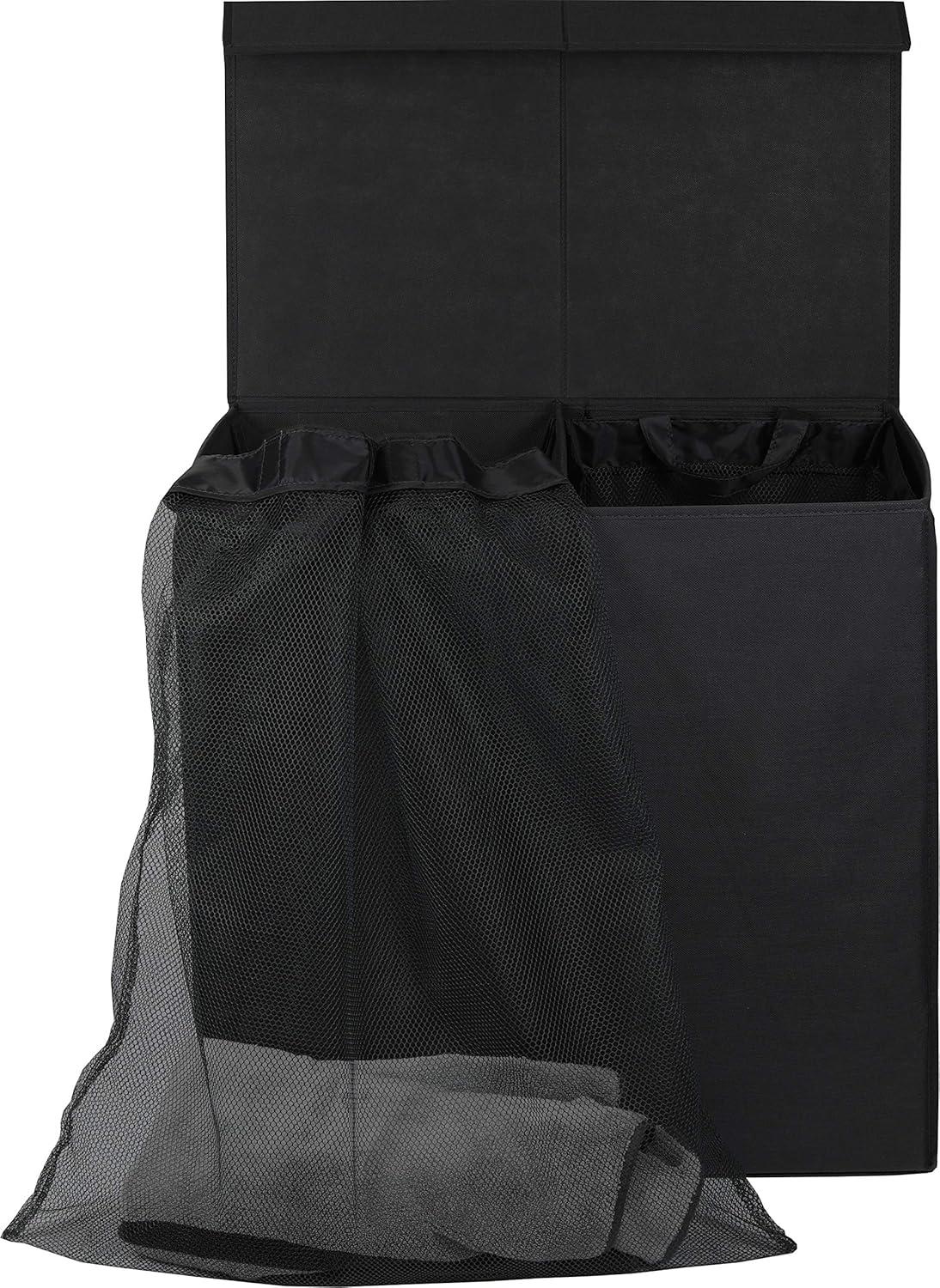 Black Collapsible Double Laundry Hamper with Lid and Bags