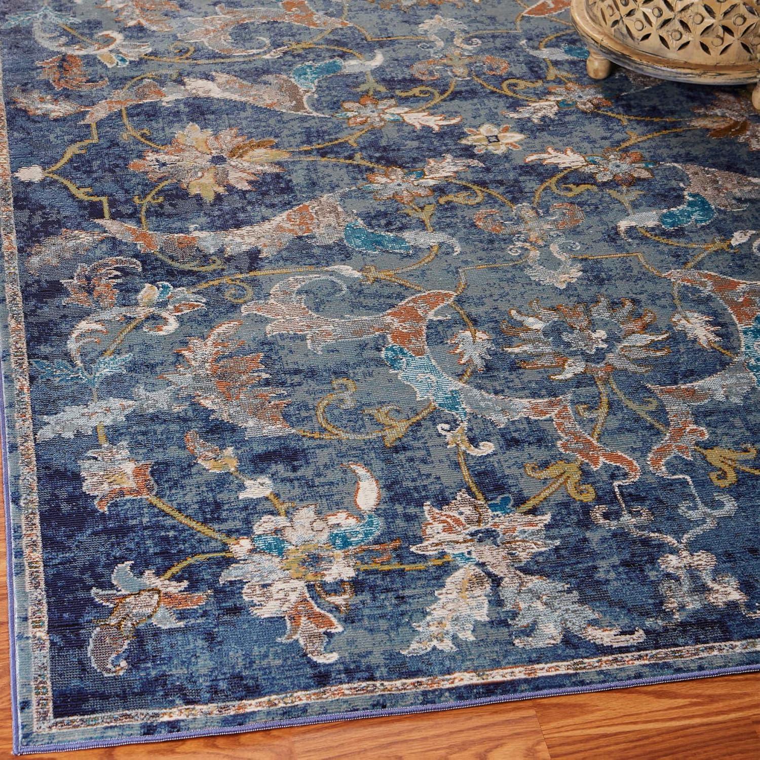 LR Home Ada 5' x 8' Navy Blue Floral Indoor Area Rug