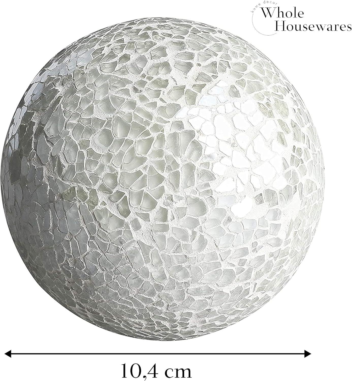 Set of 3 White Glass Mosaic Decorative Sphere Balls