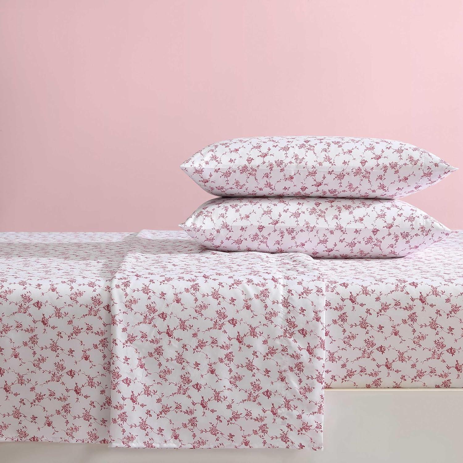 King White and Pink Floral Microfiber Sheet Set