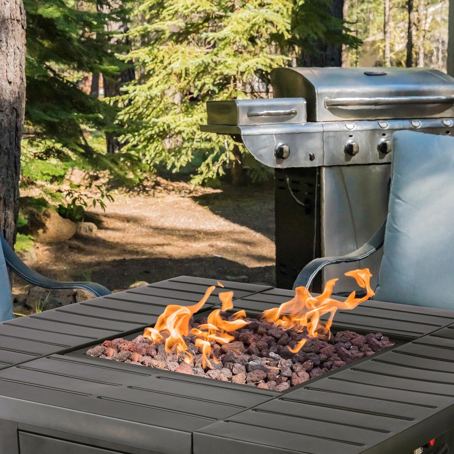 Pure Garden Propane Fire Pit - 30-Inch Outdoor Fireplace - 50,000 BTU Firepit - Fire Table with Electric Ignition, Lava Rocks, and Cover by Pure Garden