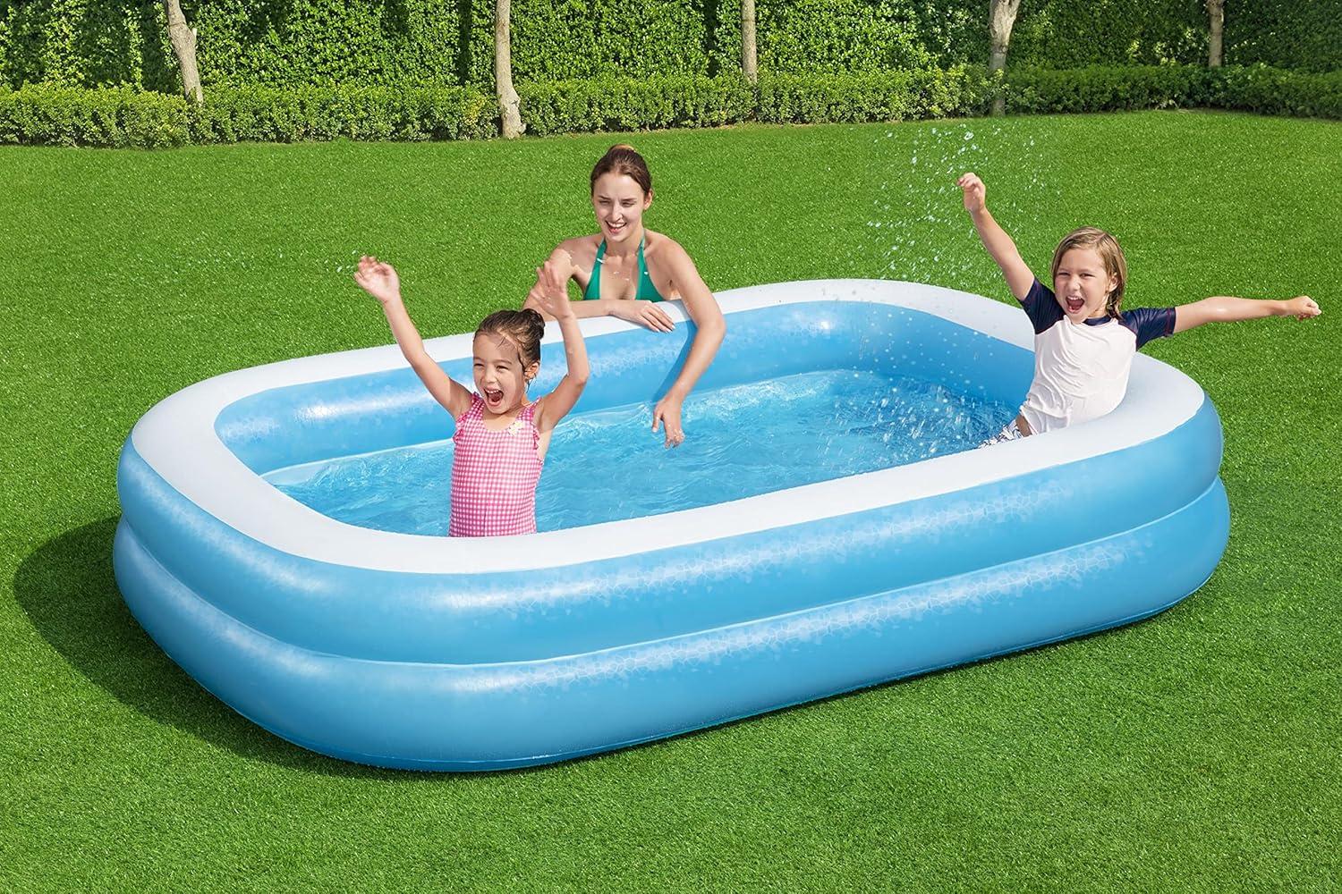 Blue and White Vinyl Rectangular Inflatable Pool