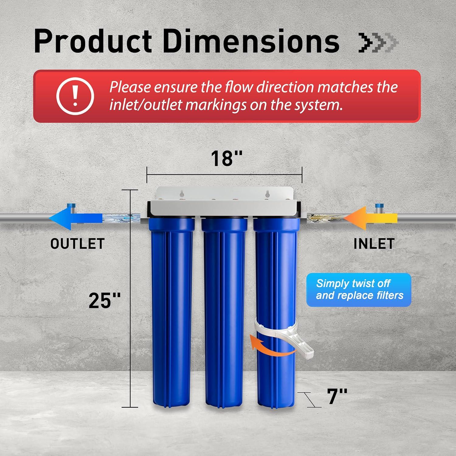 iSpring Whole House Water Filter System with Ball Valve Triple-stage 12-GPM Carbon block Soft water Whole House Water Filtration System