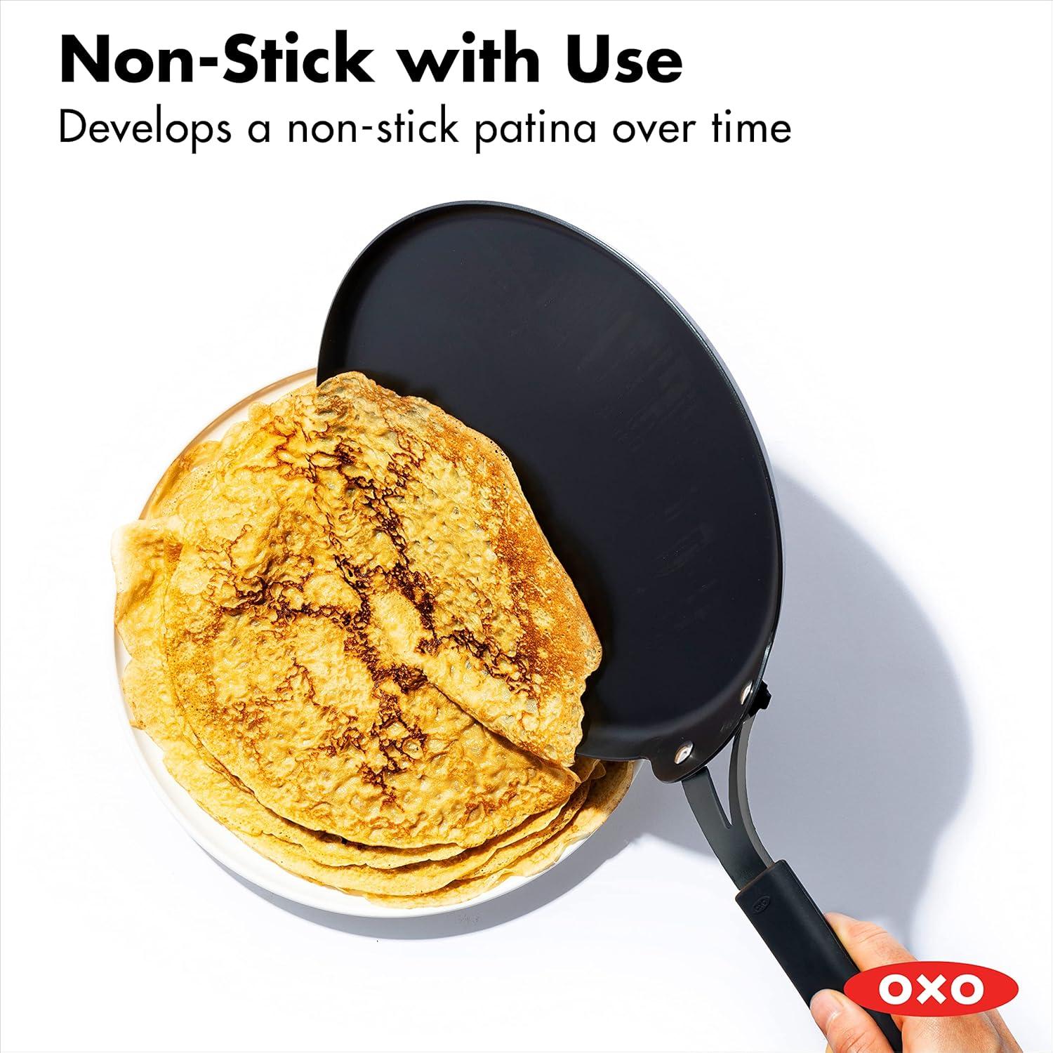 OXO Obsidian Carbon Steel 10" Crepe Pan with Silicone Sleeve