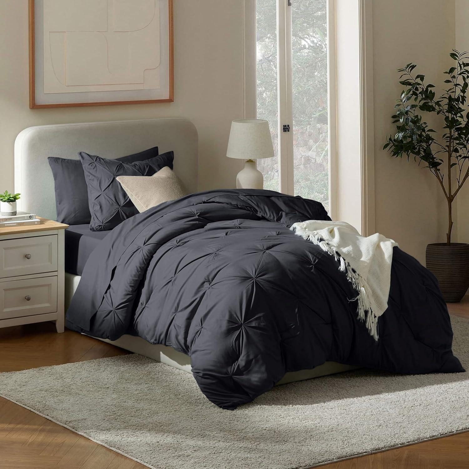 Black Twin Microfiber Down Alternative Bed in a Bag Set