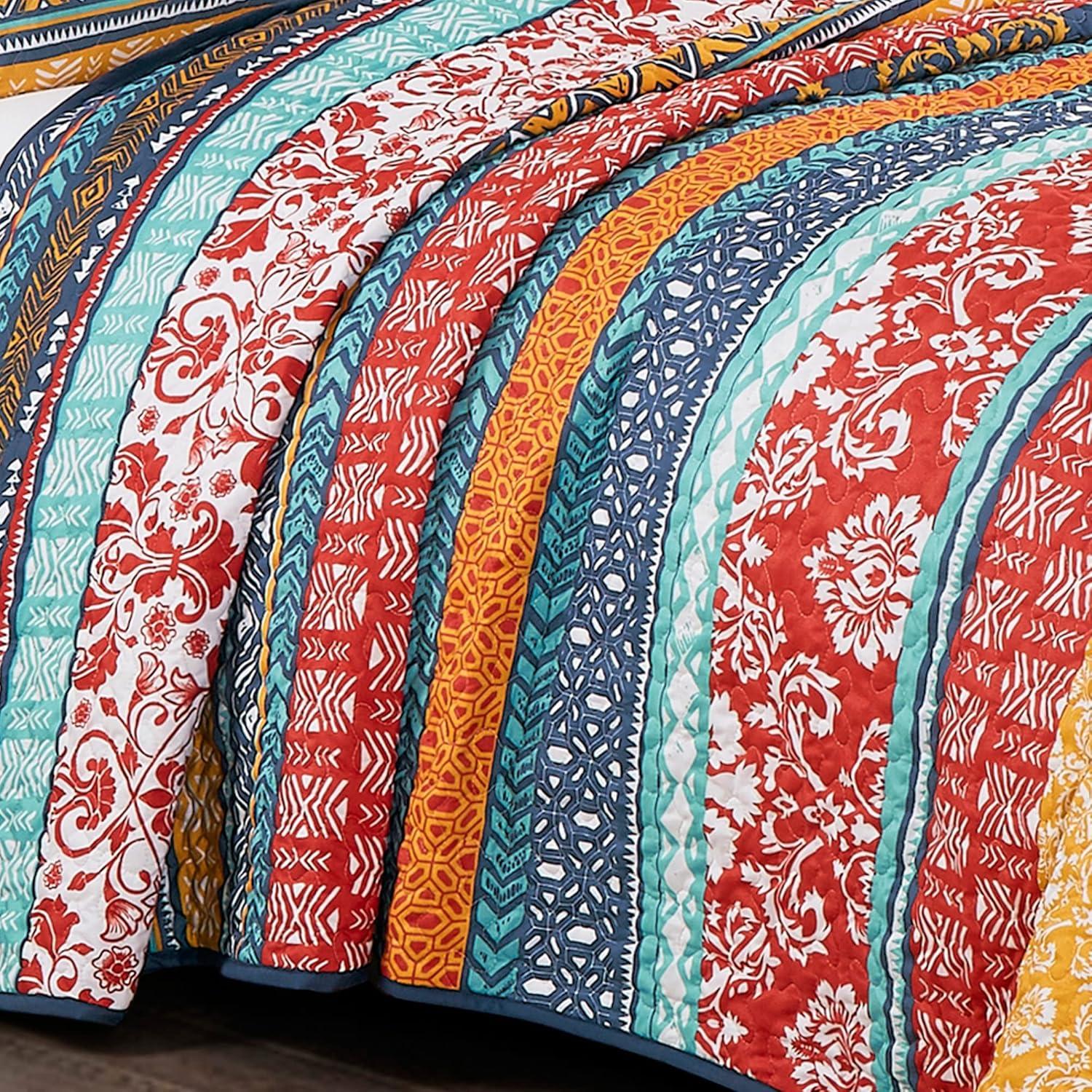 Amara Boho Floral Red/Yellow/White Quilt Set