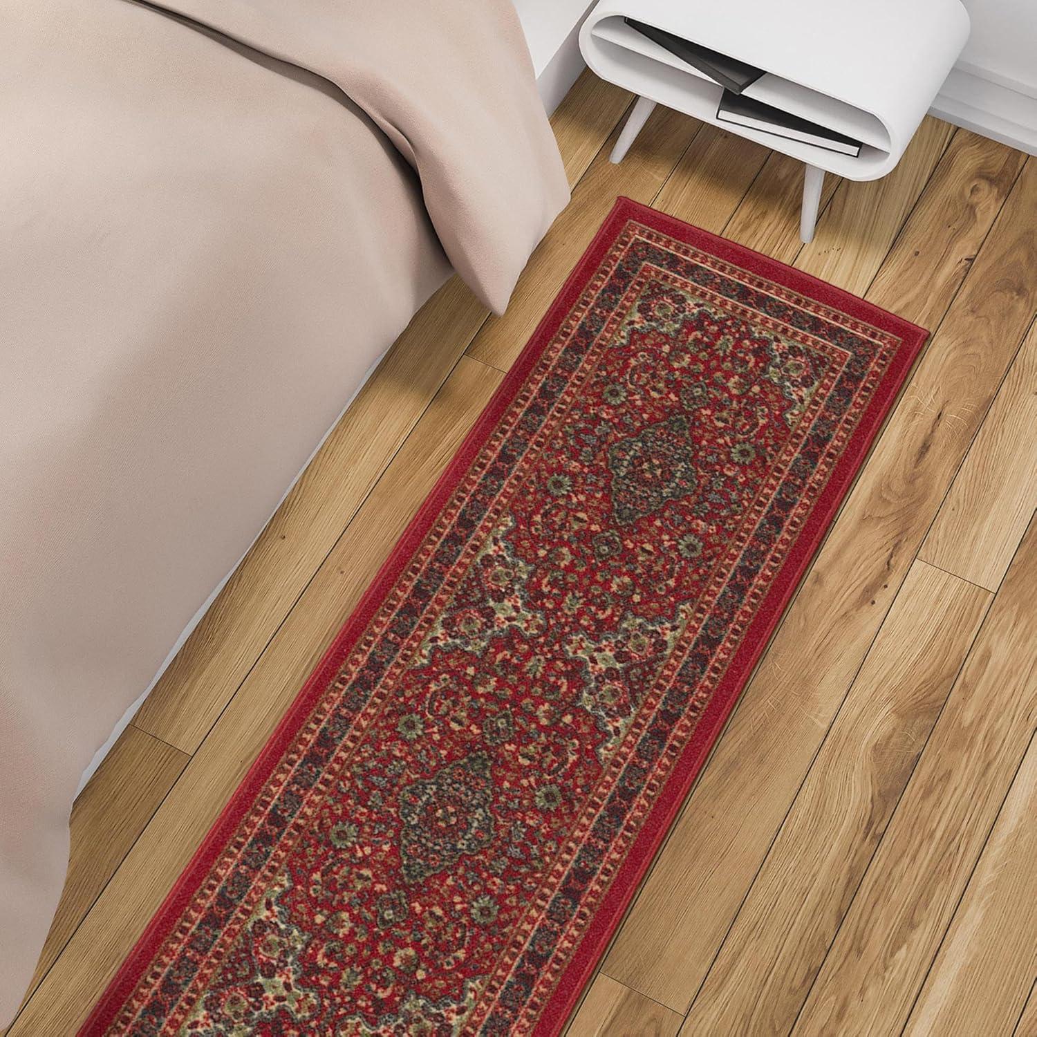 Ottohome Washable Non-Slip Rubberback Medallion Oriental Design Red Area Rug