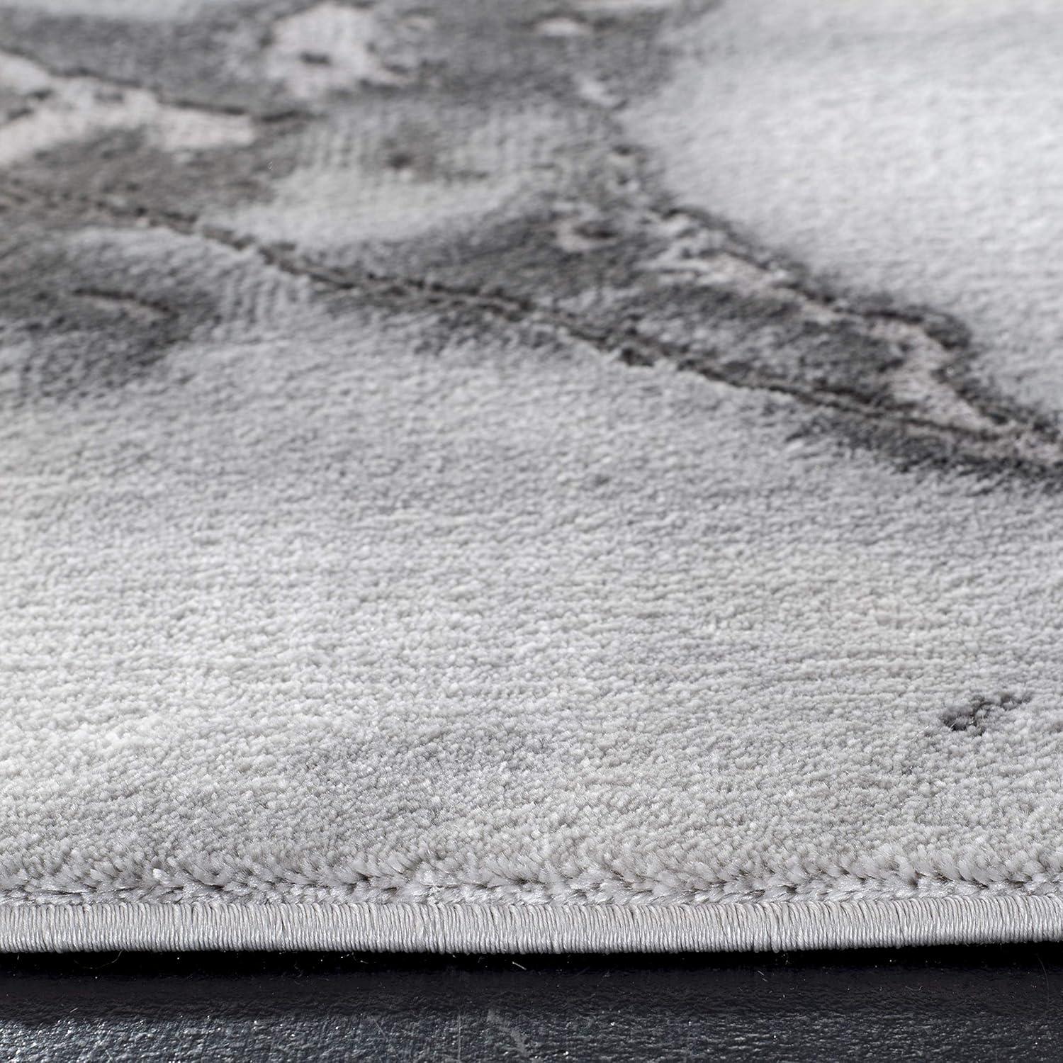 Gray and Silver Abstract Hand-Knotted Area Rug