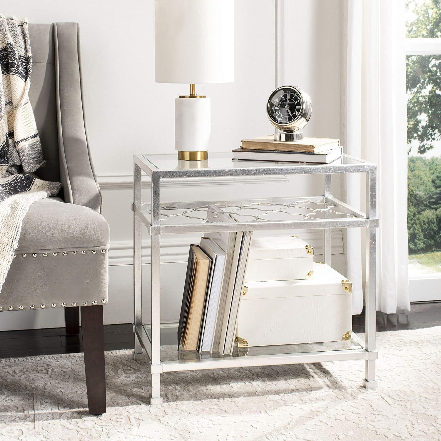 Hanzel Silver Leaf and Glass Rectangular Side Table