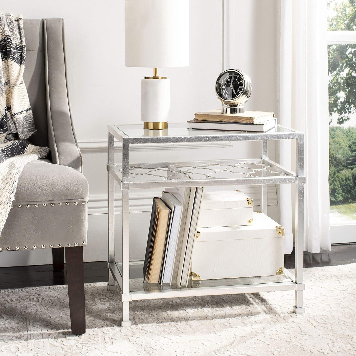 Hanzel Gold Leaf Glass Side Table - AMH8312A - Gold/Glass - Safavieh Couture