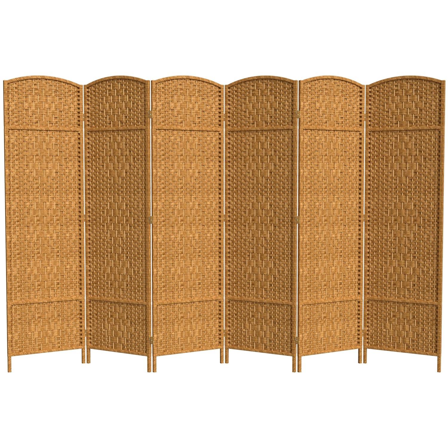 Oriental Furniture 6 ft. Tall Diamond Weave Room Divider - Light Beige - 6 Panel