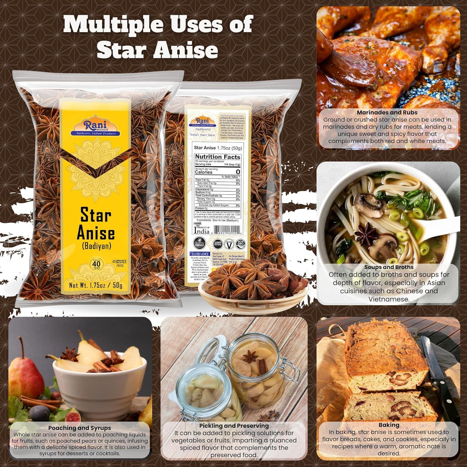 Star Anise Seeds (Badian Khatai) - 1.75oz (50g) - Rani Brand Authentic Indian Products