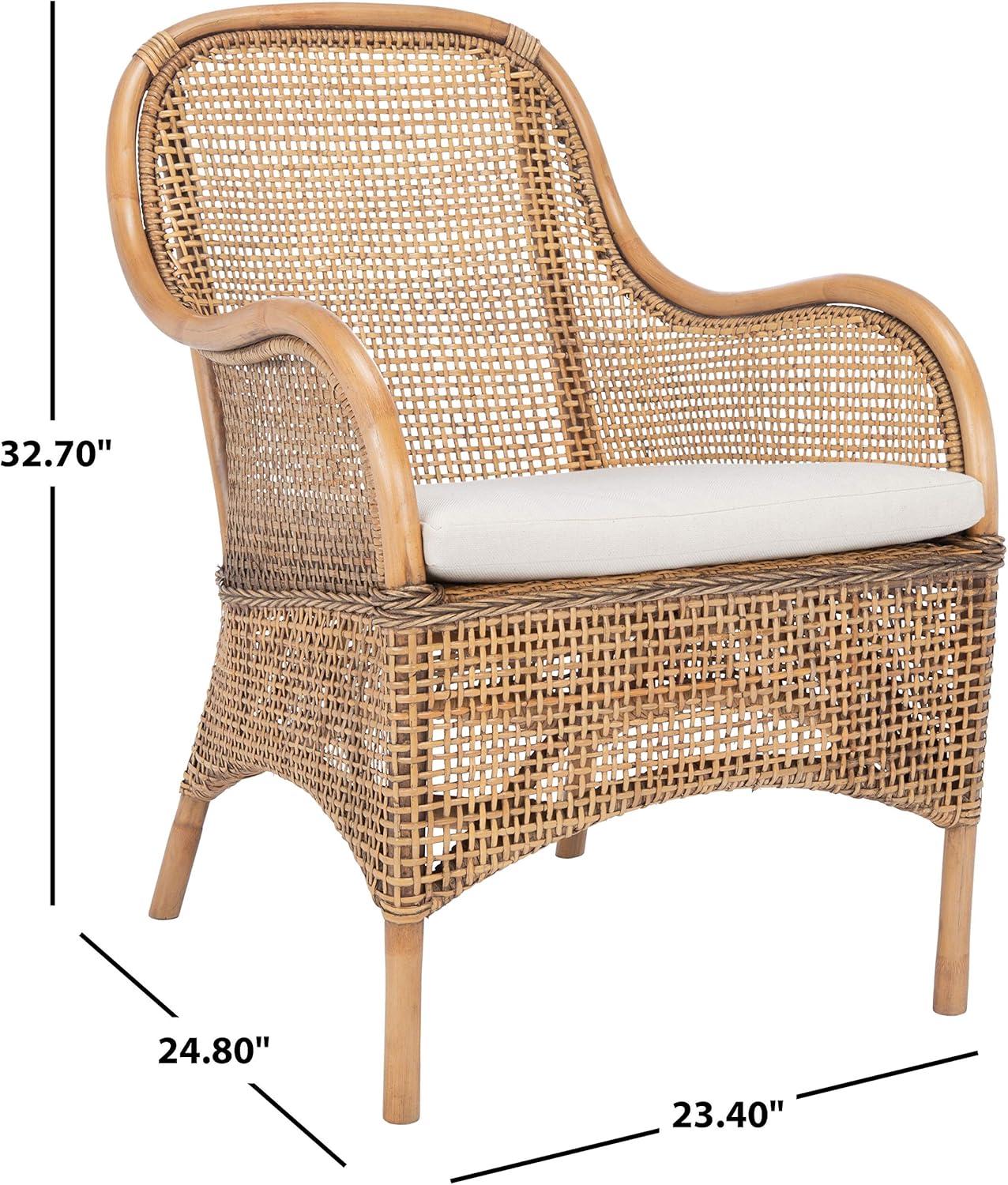 Charlie Rattan Accent Chair W/ Cushion - ACH6514 - White/Honey Brown Wash - Safavieh