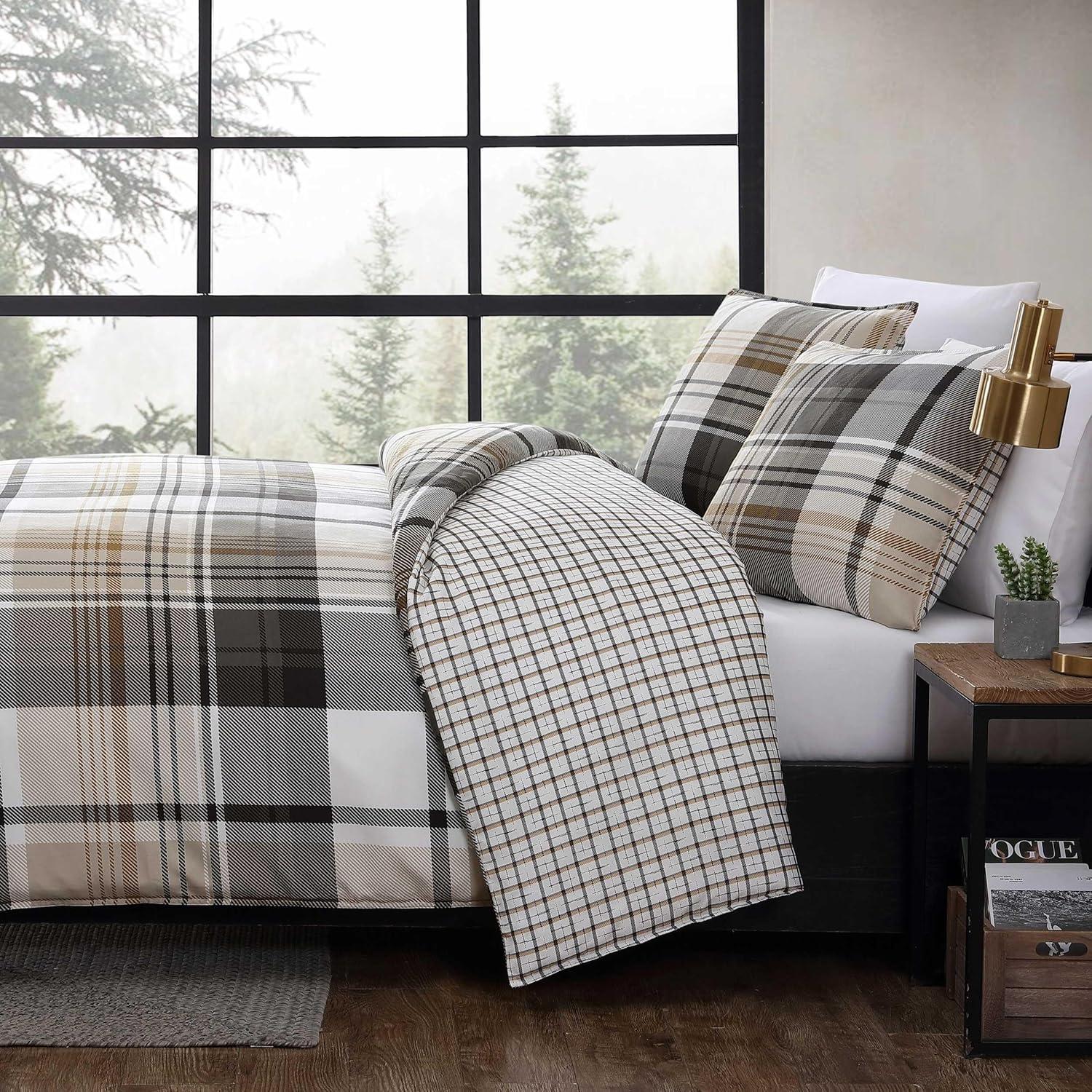 Eddie Bauer Normandy Plaid 100% Microfiber Duvet Set Black