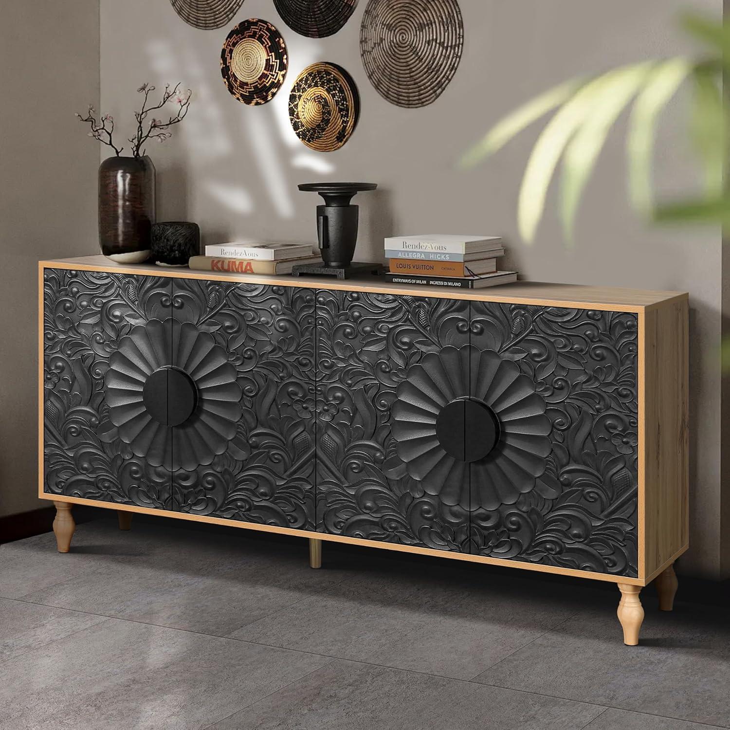 R&M Furniture Exquisite Sculpted Door and Premium Black Cabinet, a Showcase of Elegant Design and Versatile Functionality.