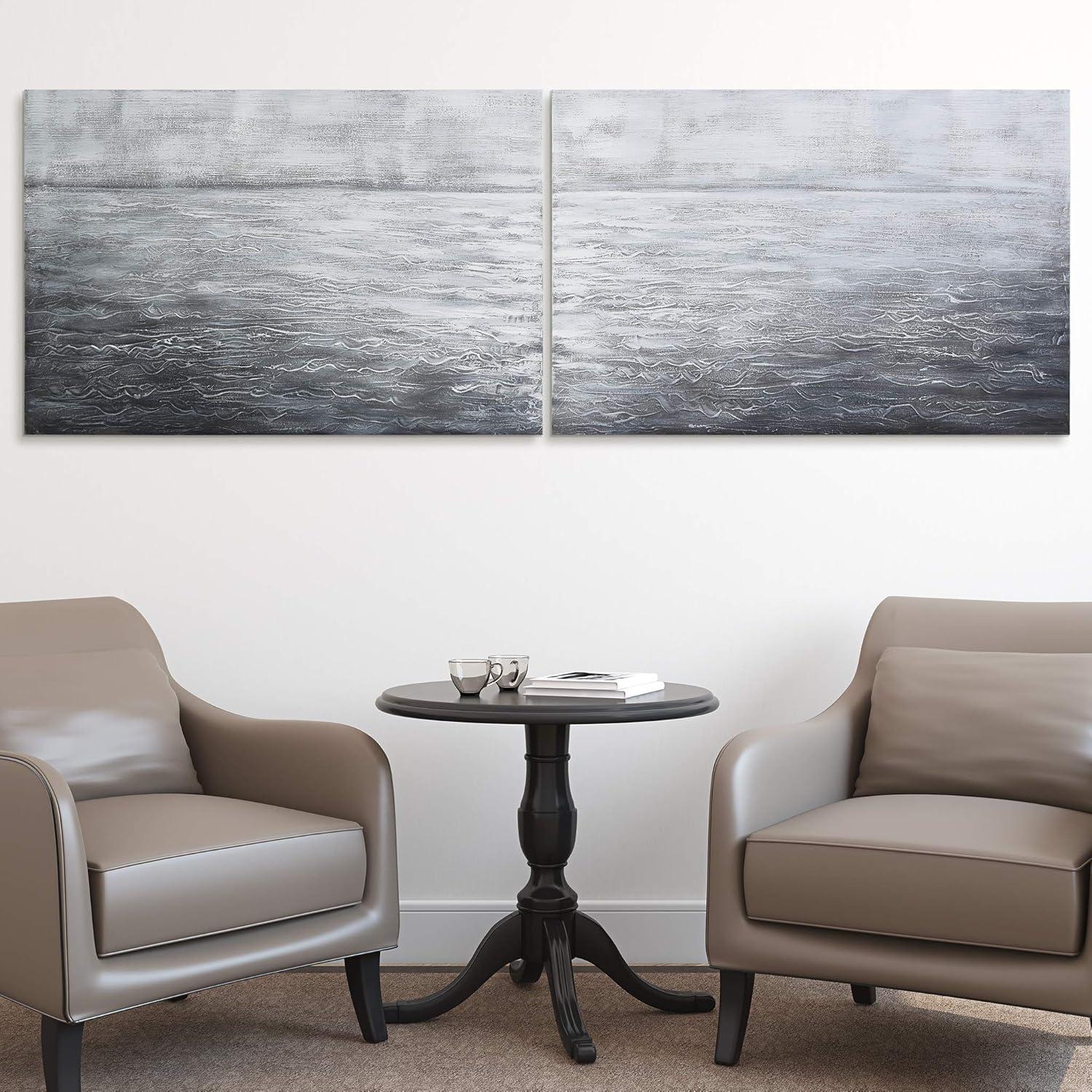 Silver Light Textured Abstract Hand Painted Canvas Set