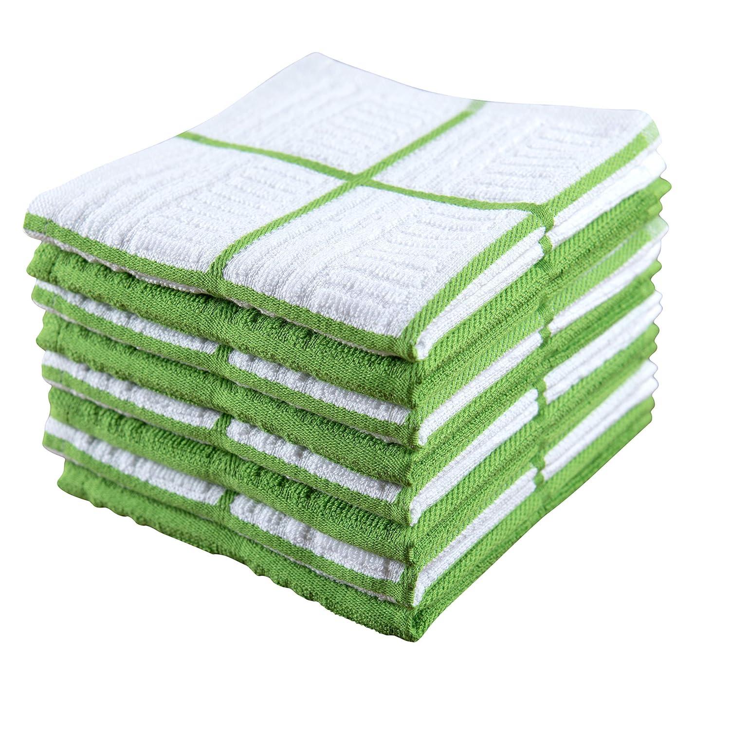 Sticky Toffee Cotton Dishcloths Set of 8, Green and White, 12 x 12 in, Absorbent Reusable Tea Towels and Cleaning Cloths, Oeko-Tex Cotton