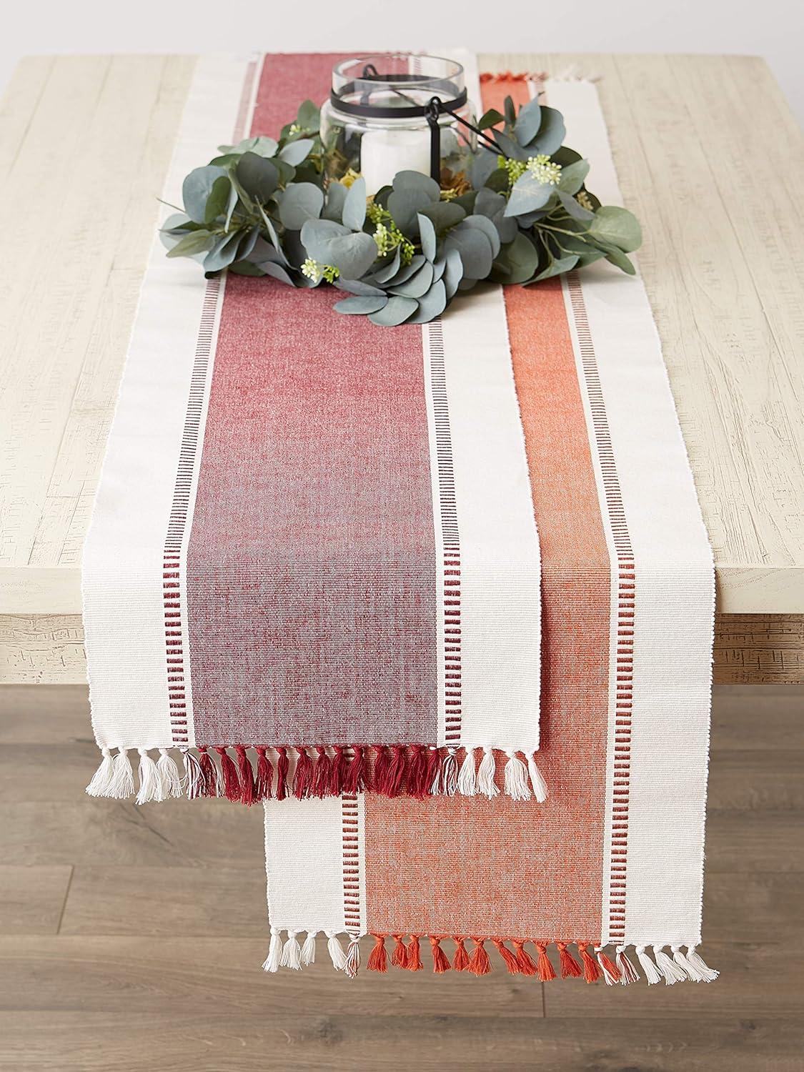 Redwood Striped Fringe Ribbed Table Runner 13x72