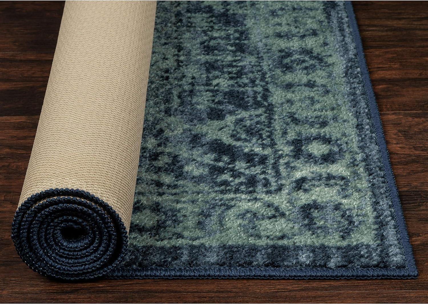 Maples Rugs Georgina Global Washable Small Entryway Accent Rug for Indoor, 2'6" x 3'10", Navy/Green