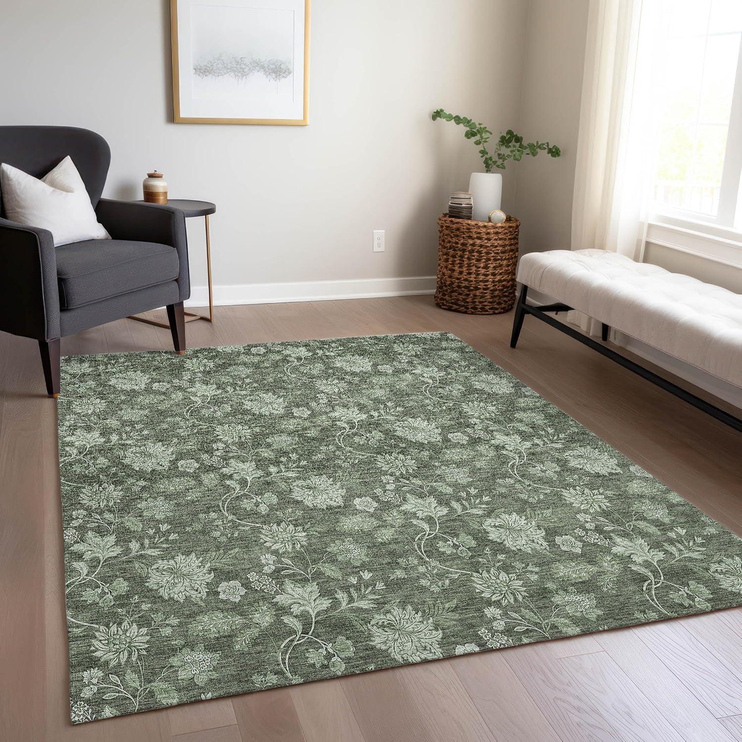 Olive Floral Pattern Indoor Outdoor Area Rug 2'6" x 3'10"