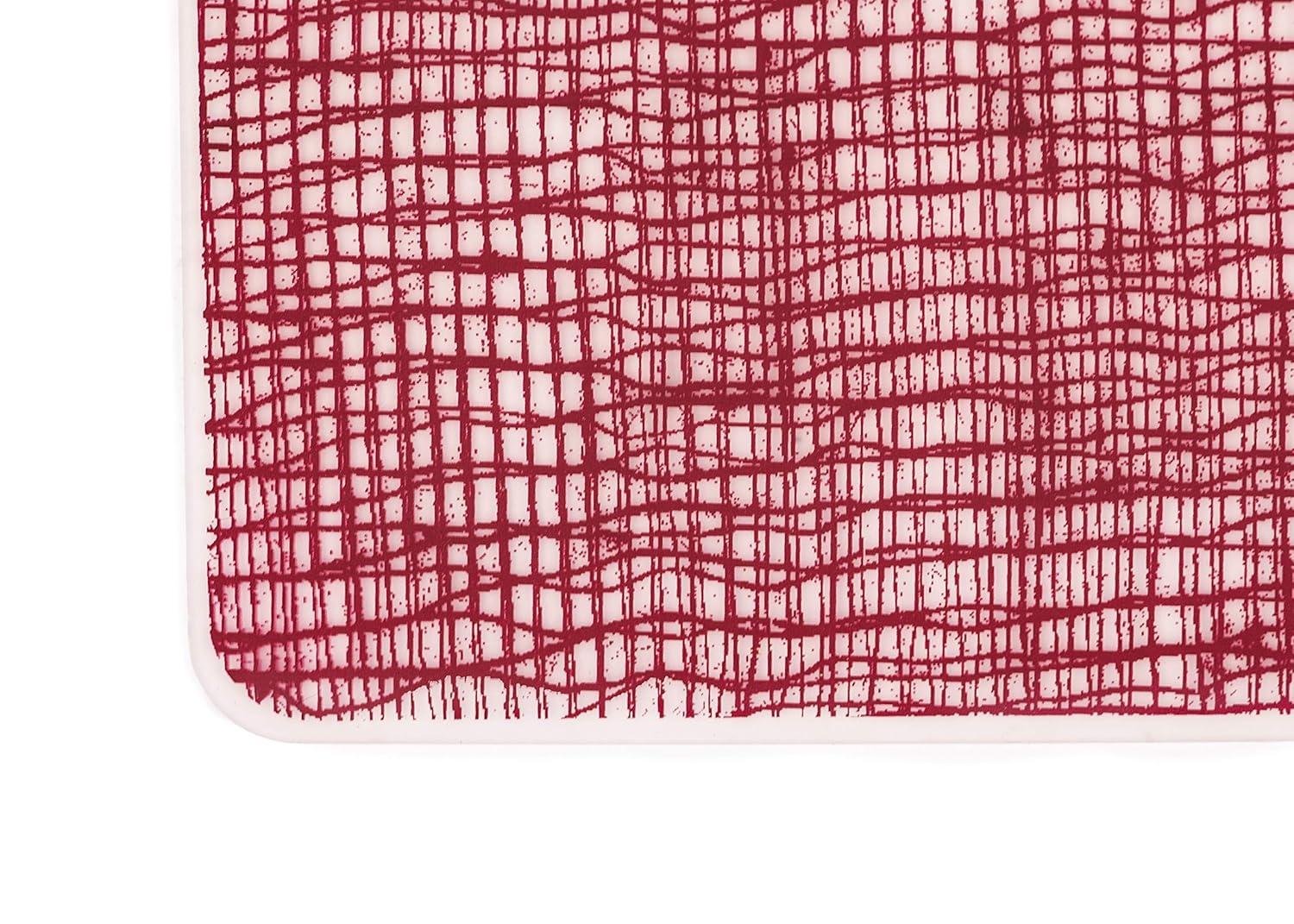 modern-twist 14 x 16 Silicone Placemat, BPA, PVC-Free Table Mat, Dishwasher Safe, Linen Print in Cranberry, Pack of 1