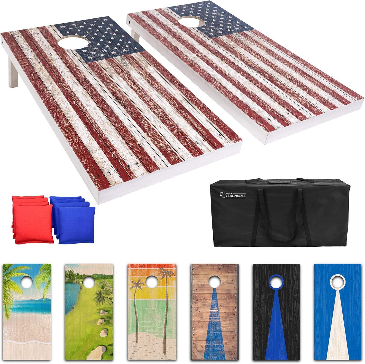 GoSports 4 ft x 2 ft Regulation Size Premium Wood Cornhole Set - Vintage Wood Designs (Choose your style)