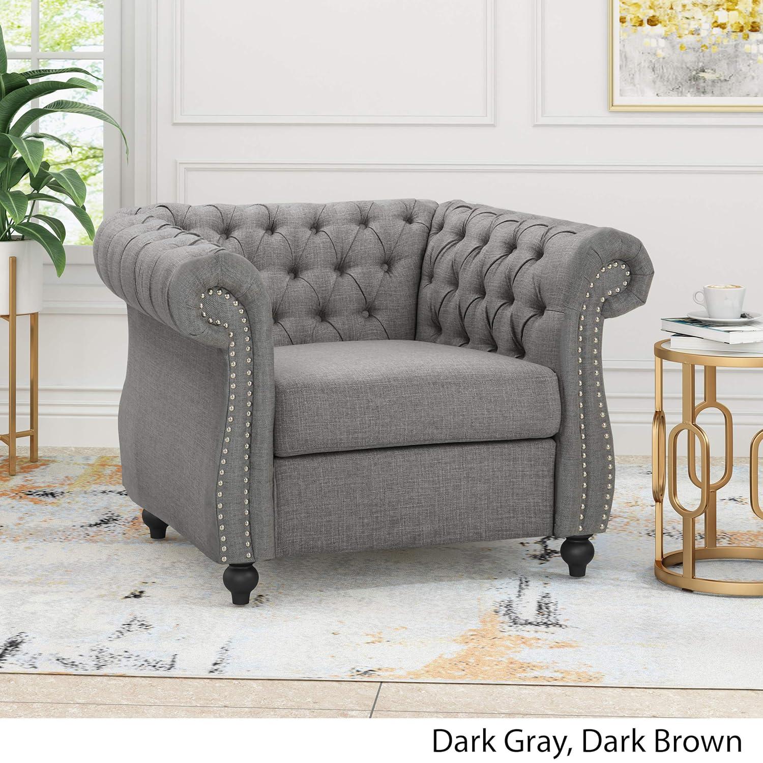 Westminster Chesterfield Club Chair Dark Gray - Christopher Knight Home: Elegant Upholstered Reading Seat
