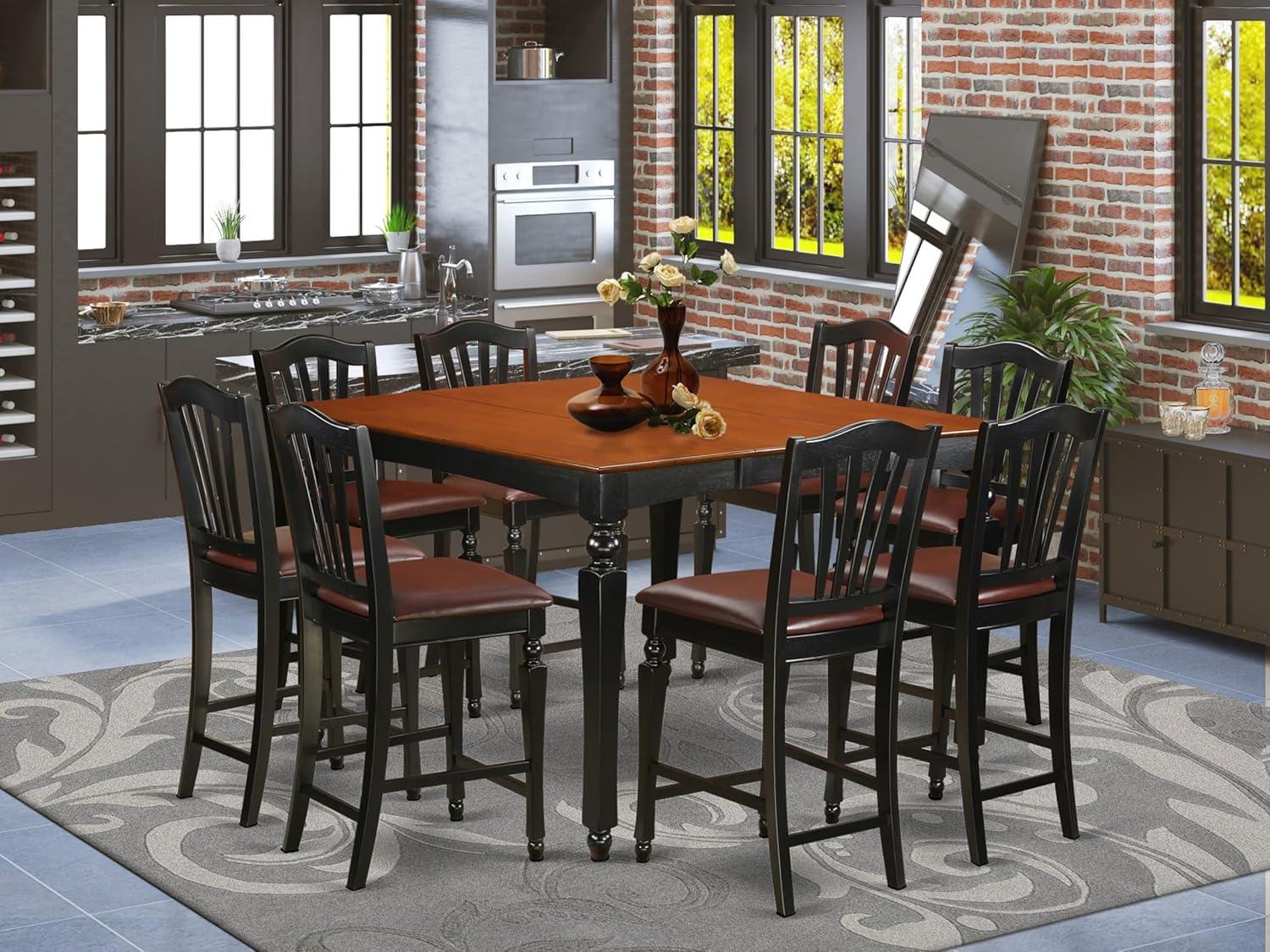 Chelsea 9-Piece Black and Cherry Wood Counter Height Dining Set