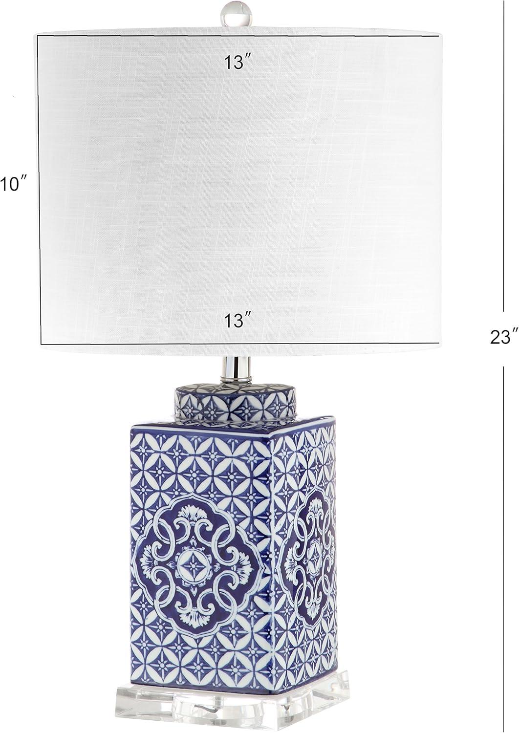 Chinoiserie Blue and White Ceramic 23" Table Lamp with Linen Shade