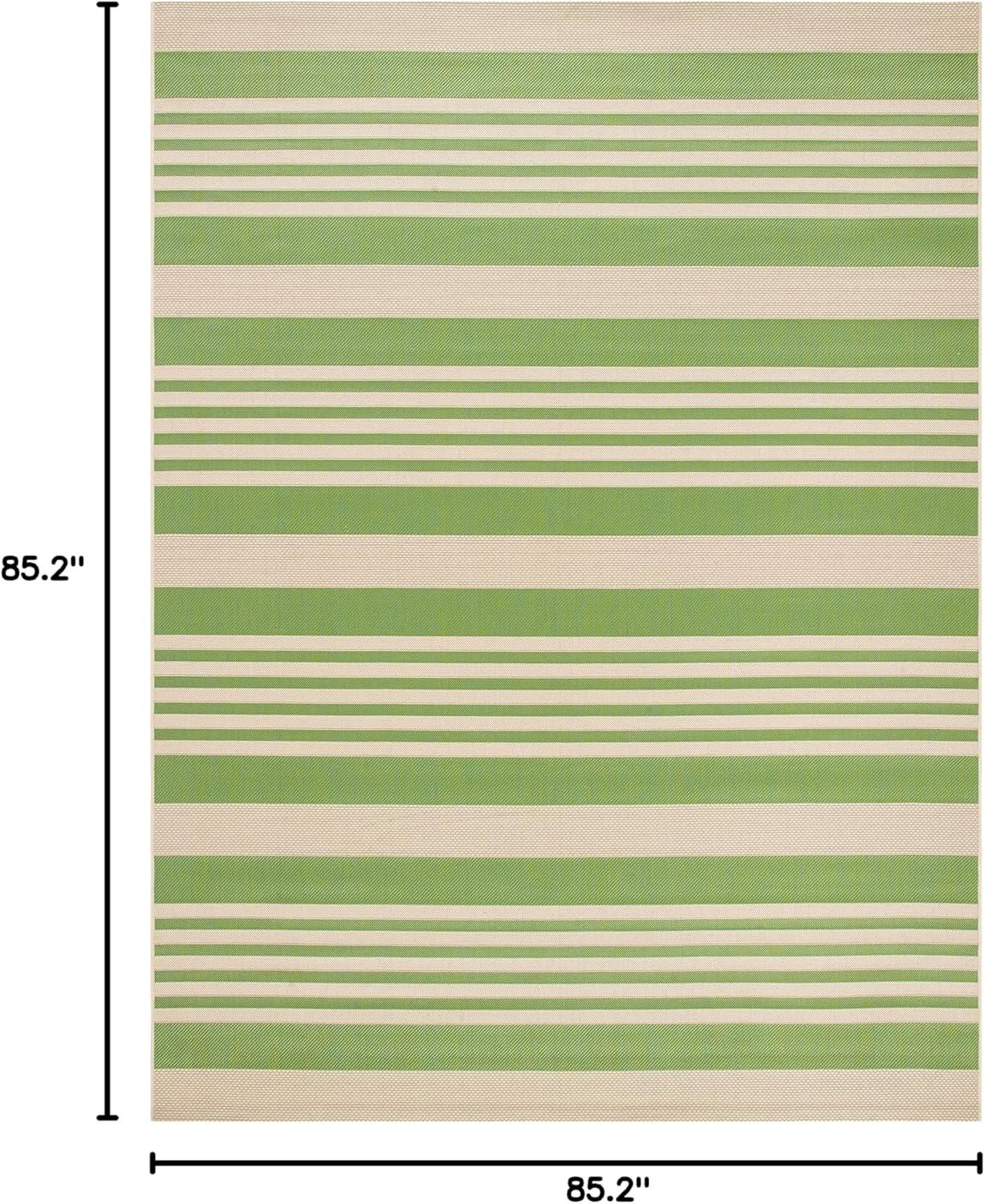 SAFAVIEH Courtyard Caroline Striped Indoor/Outdoor Area Rug, 7'10" x 7'10" Round, Green/Beige