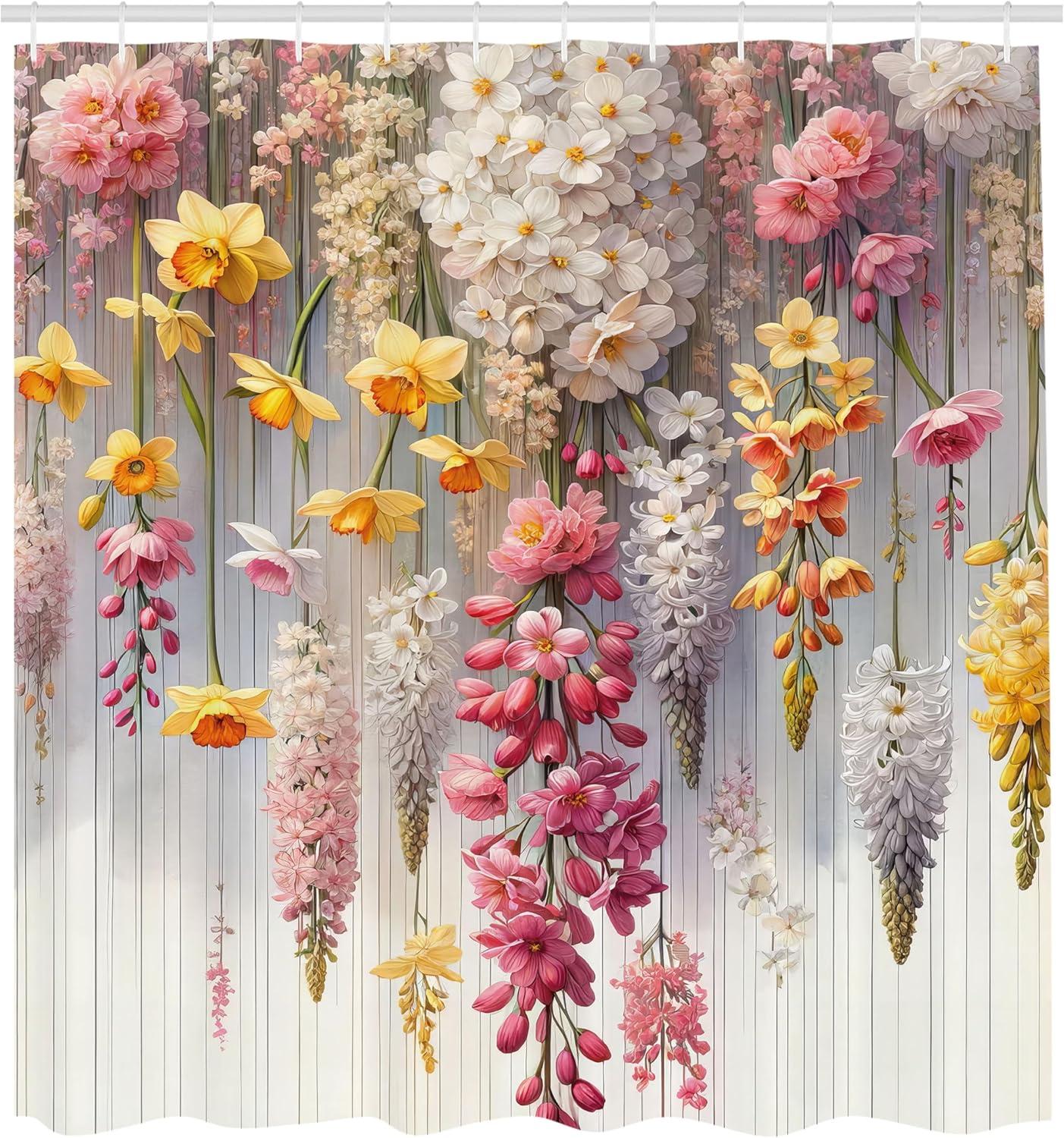 Ambesonne Spring Shower Curtain, Farmhouse Dreamy Lavenders, 69"Wx70"L, Mustard Dried Rose Pearl