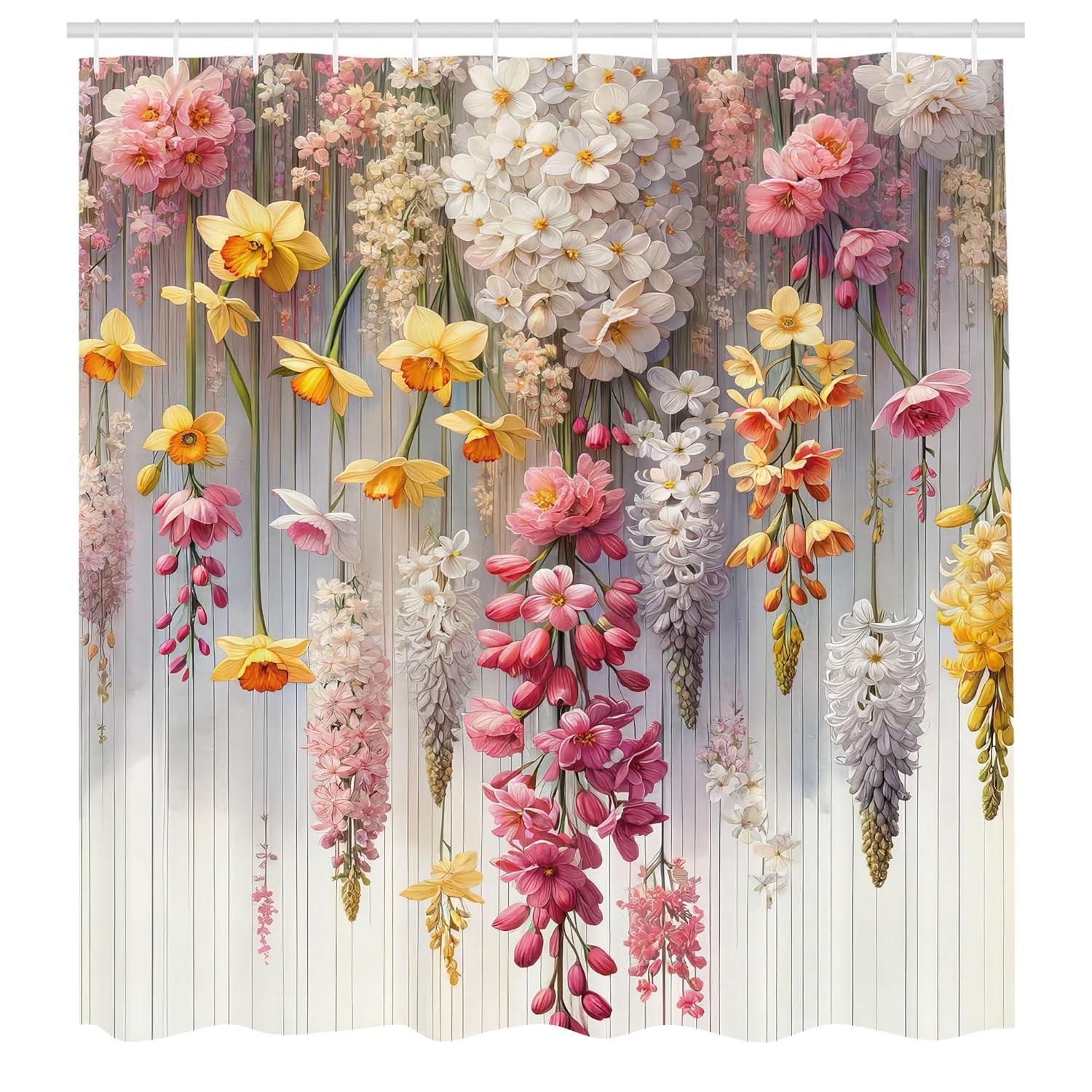 Ambesonne Floral Shower Curtain with Hooks Included