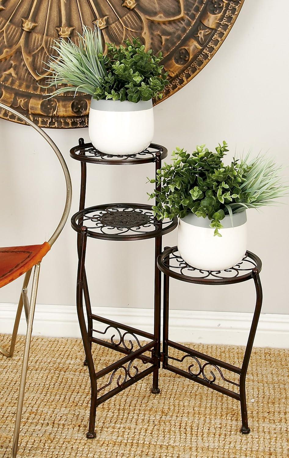 24" Brown Metal 3-Tier Indoor/Outdoor Plant Stand