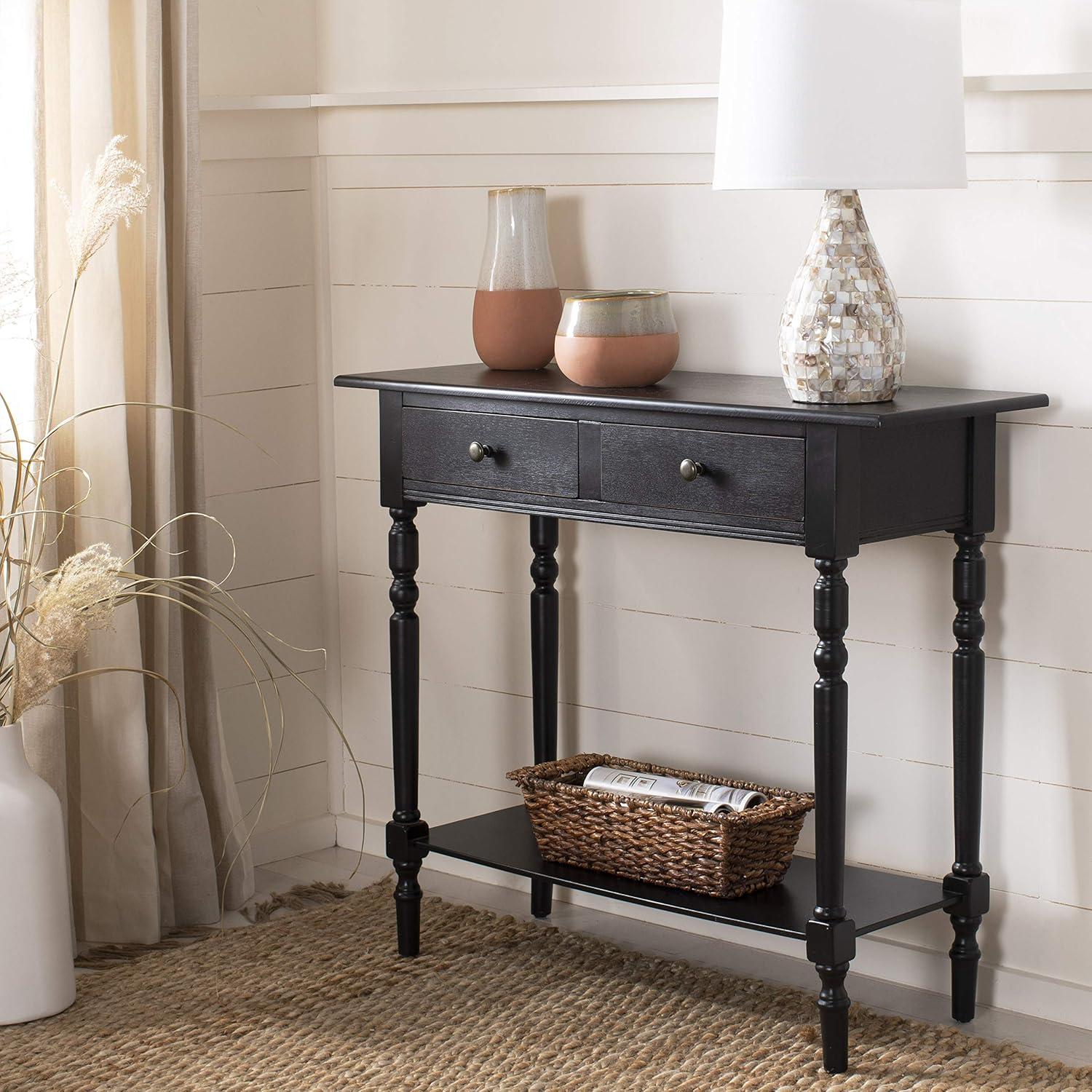 Transitional Gray Wood Console Table with Dual Storage Drawers